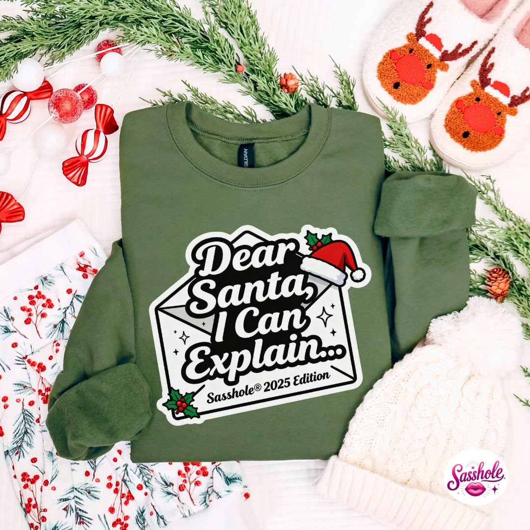 Image of Dear Santa, I Can Explain… Sasshole 2025 Edition – Funny Christmas Sweatshirt for Women
