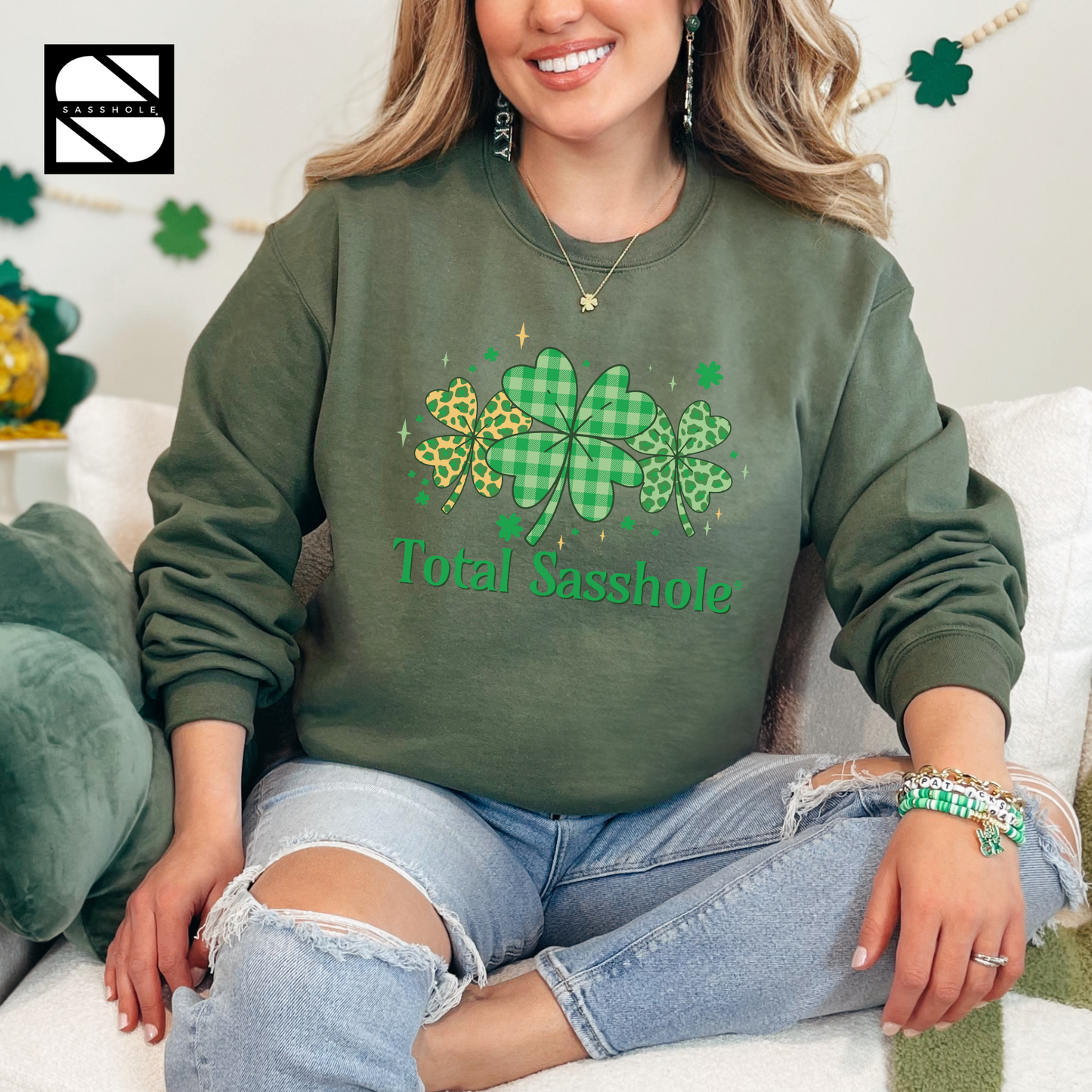 St Patrick's Day Sweatshirt Military Green