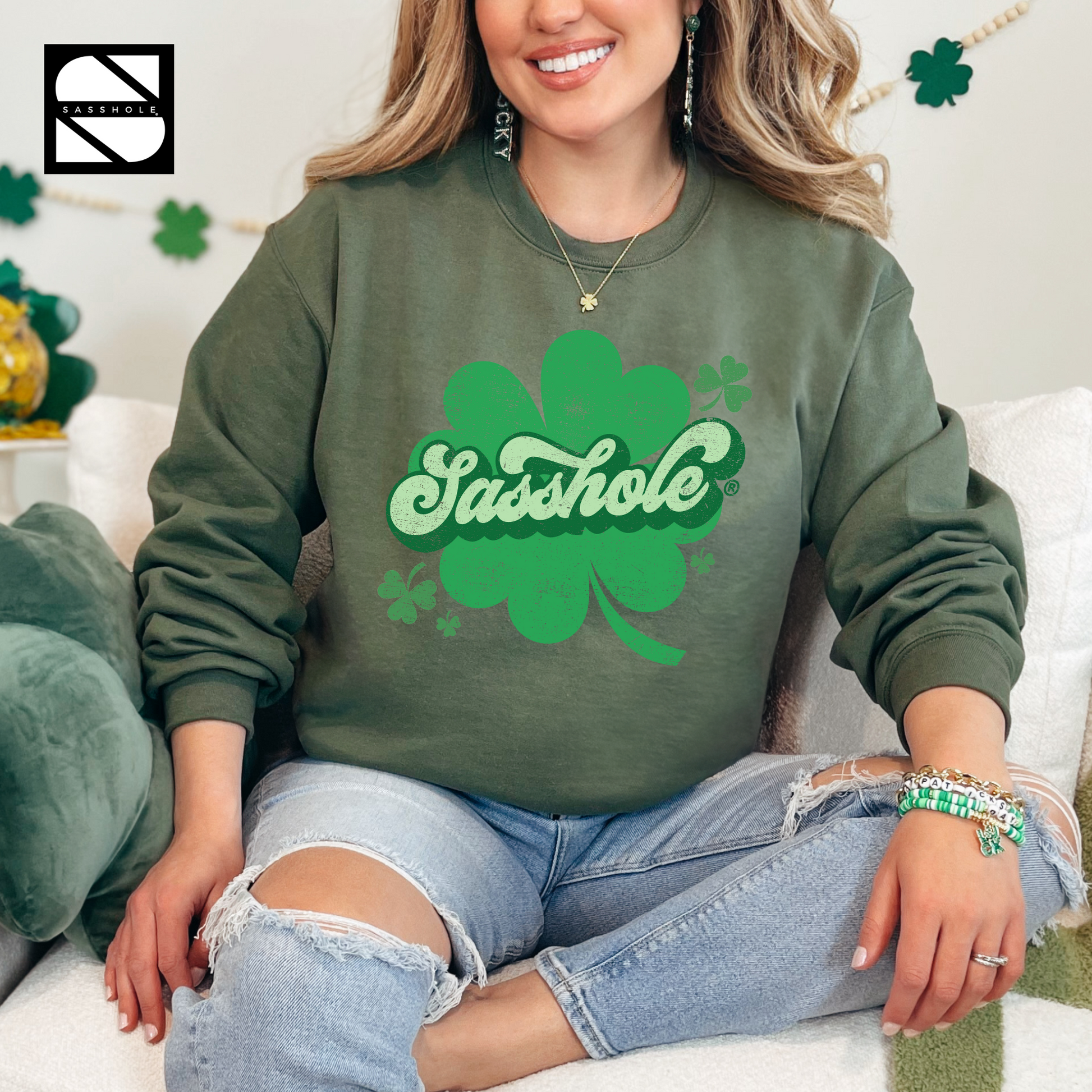 St Patrick's Day Sweatshirt Military Green