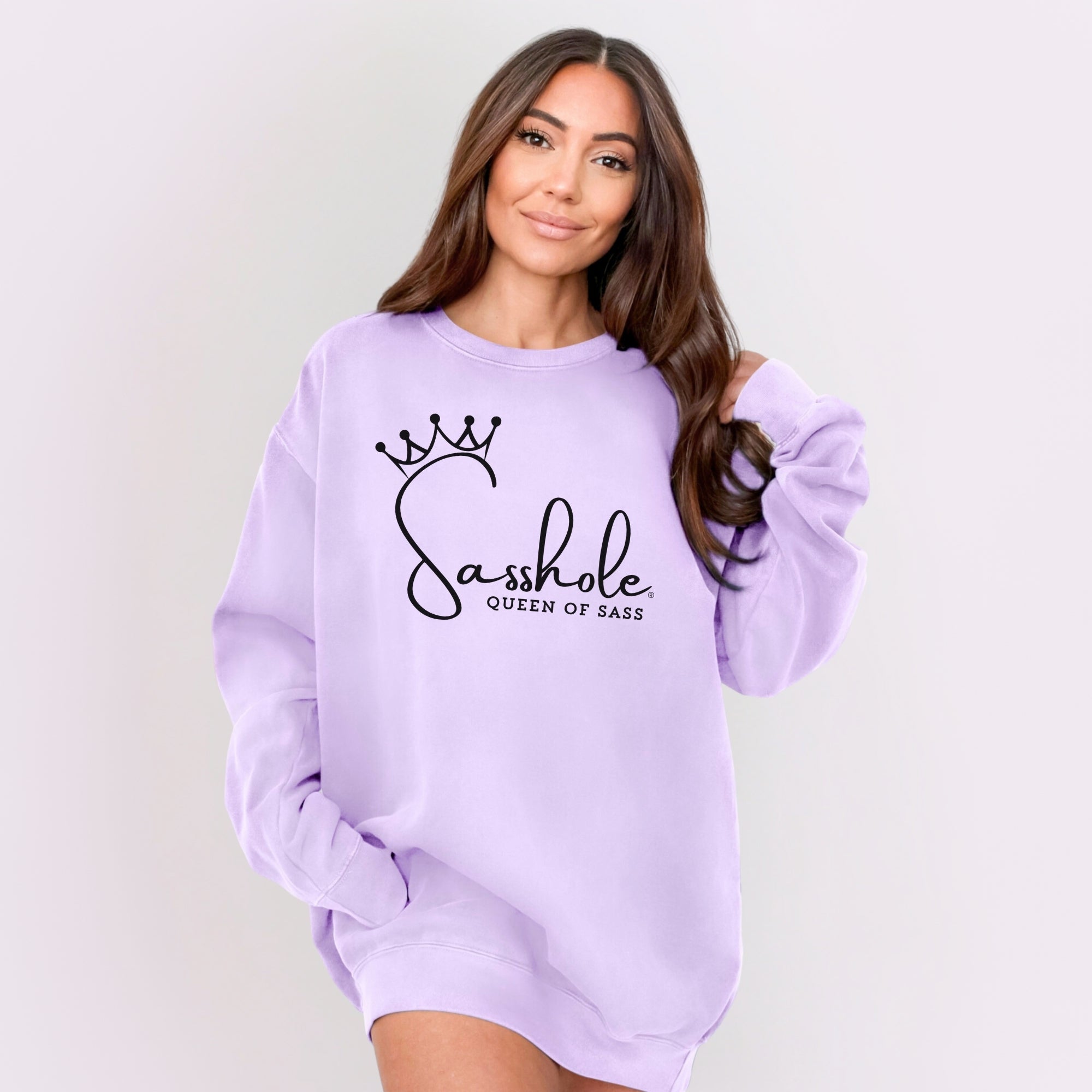Image of Sasshole® Queen of Sass Relaxed Fit Comfort Colors® Sweatshirt – Funny Women’s Graphic Pullover