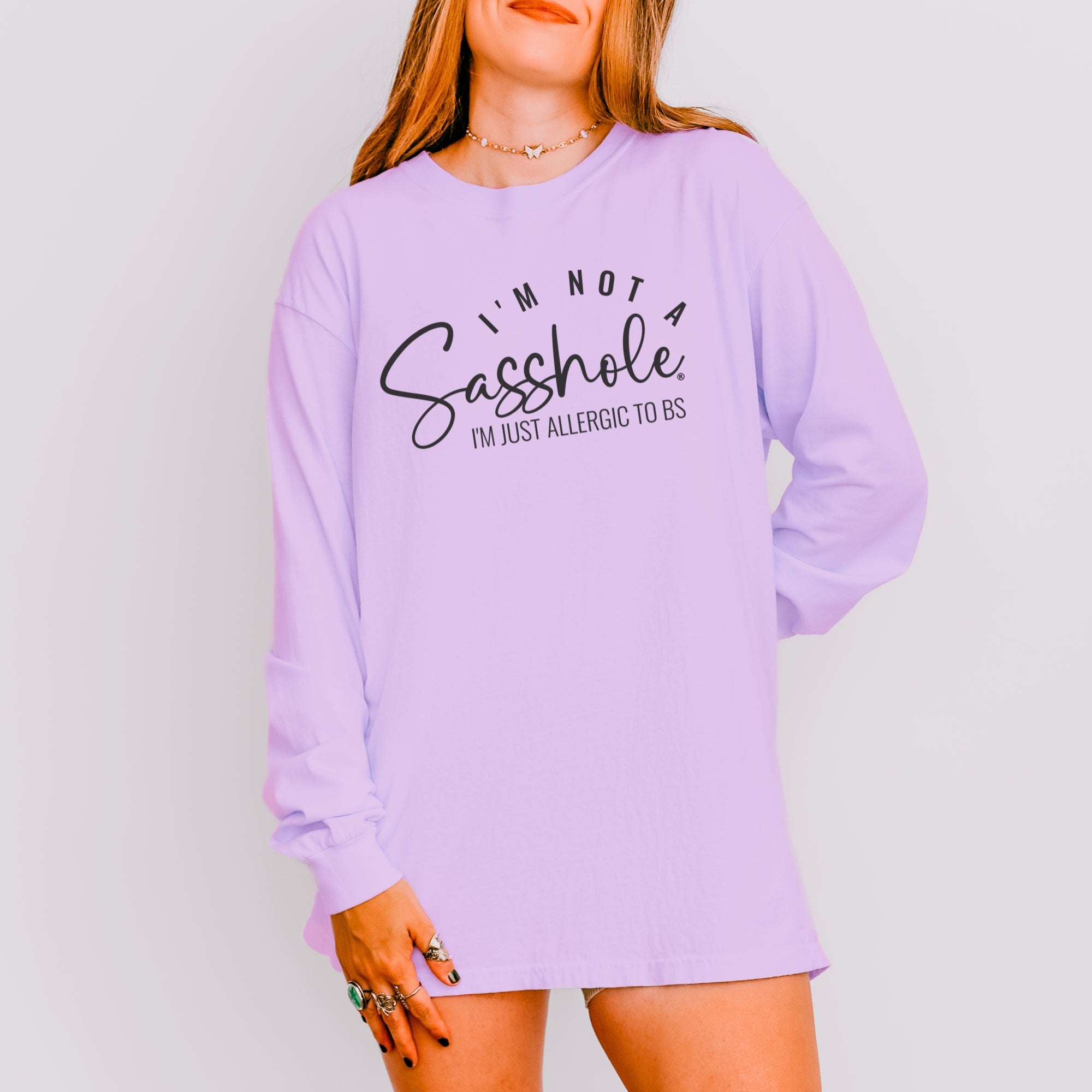 Image of Sasshole® Long Sleeve Tee – I’m Not a Sasshole, I’m Just Allergic to BS - Comfort Colors® T-shirt