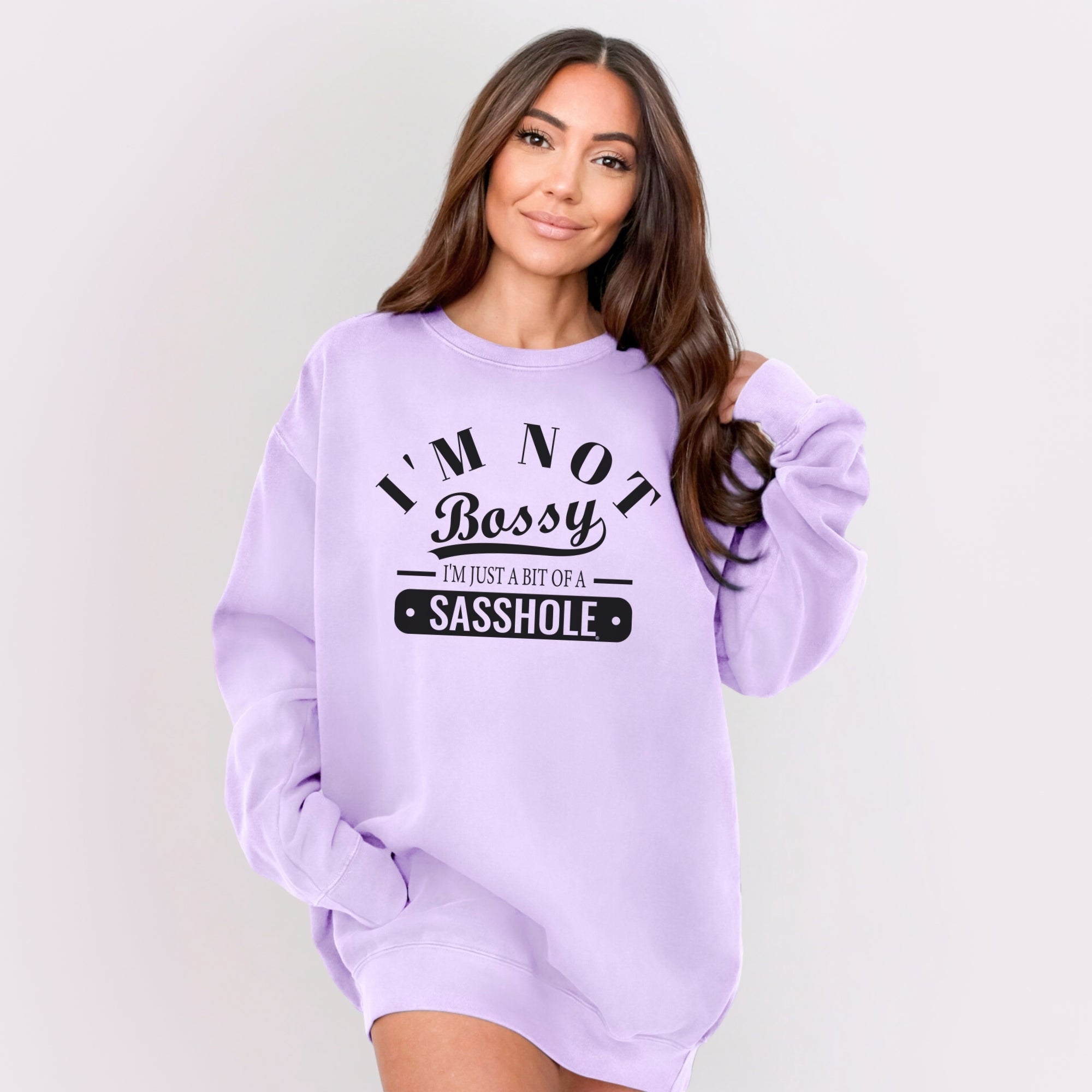 Image of Sasshole® Women’s Relaxed Fit Comfort Colors® Sweatshirt – I’m Not Bossy Funny Graphic Pullover