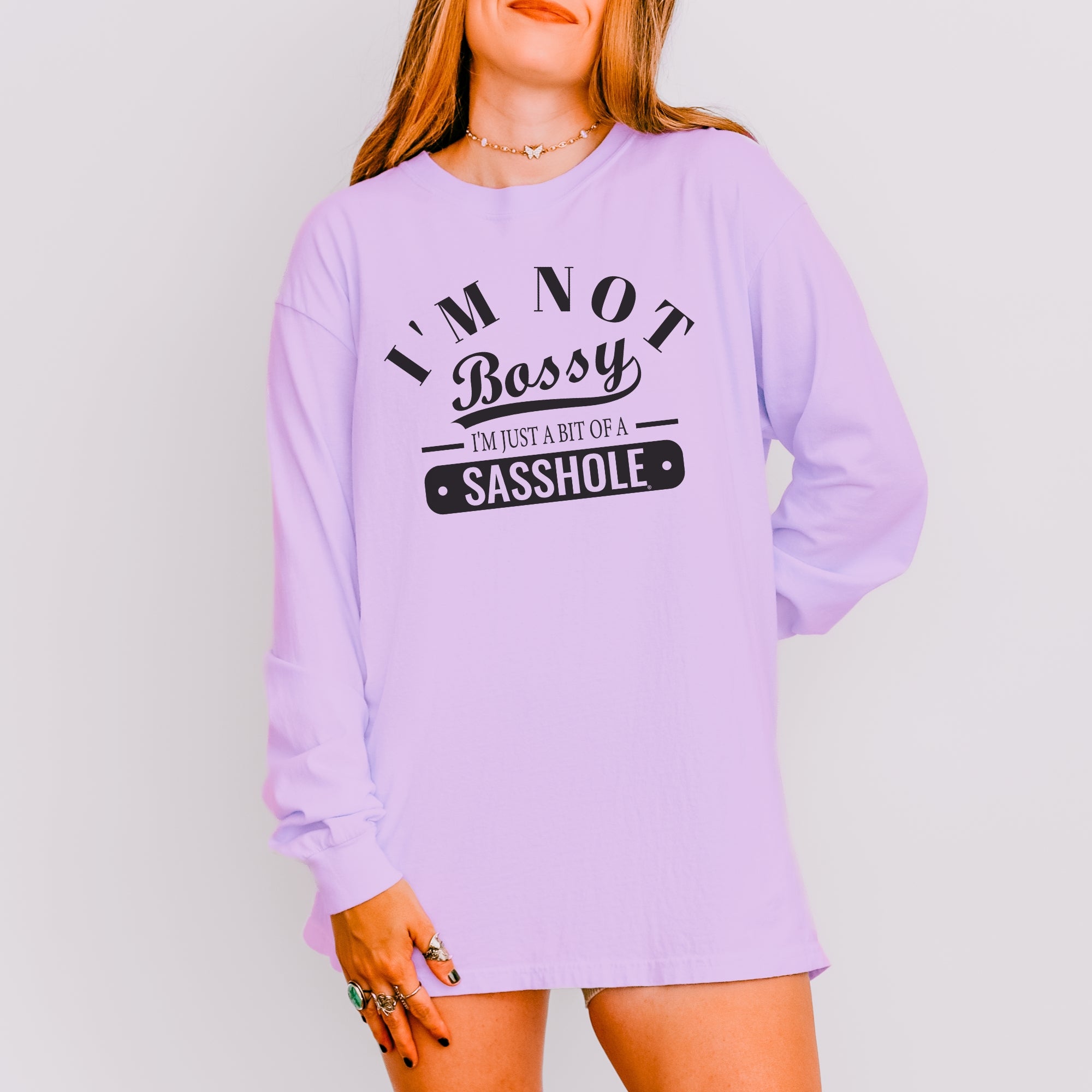 Image of Not Bossy, Just a Sasshole® Women’s Long Sleeve Tee – Funny Comfort Colors® Graphic Shirt