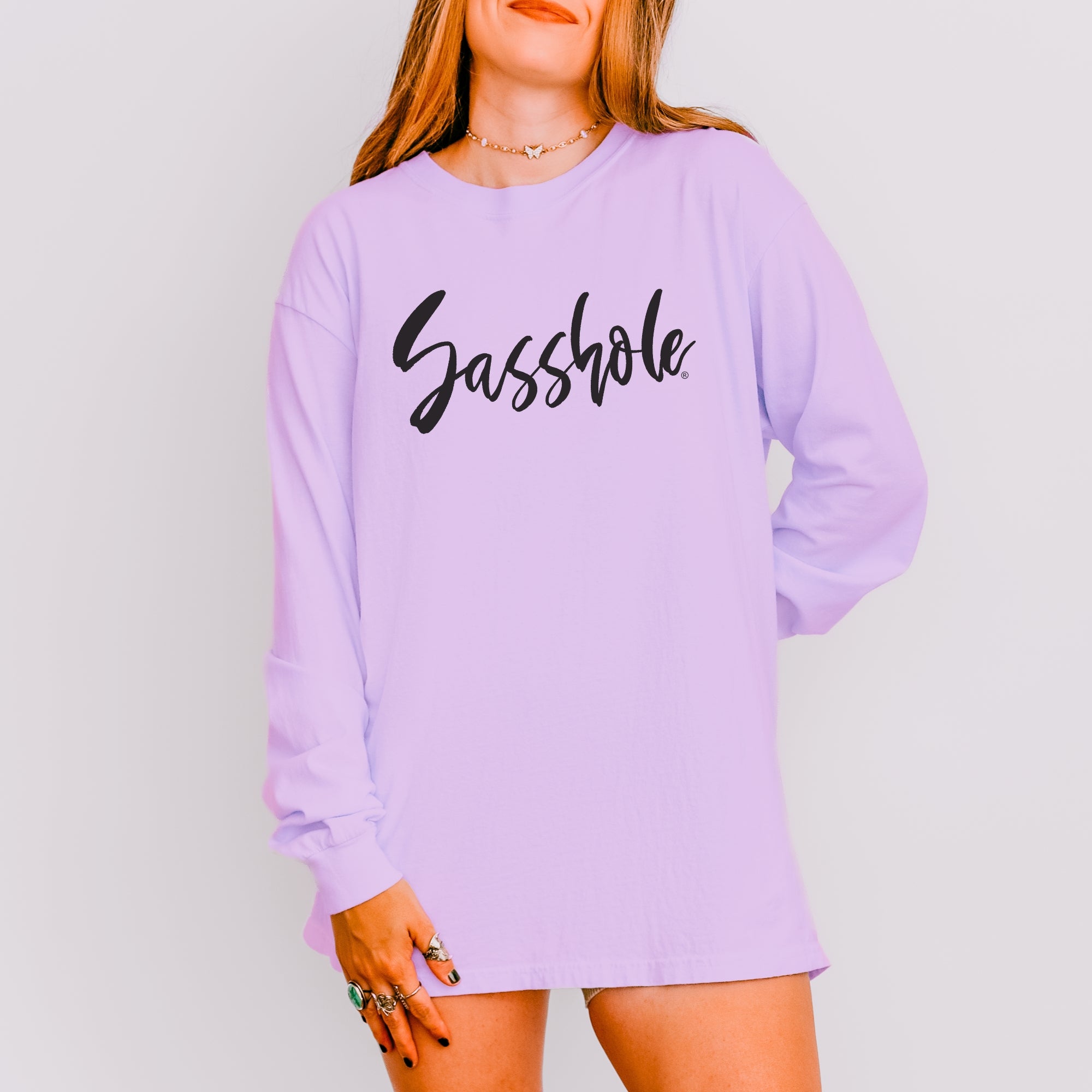 Image of Sasshole® Signature Script Long Sleeve T-Shirt – Bold Funny Women’s Graphic Tee