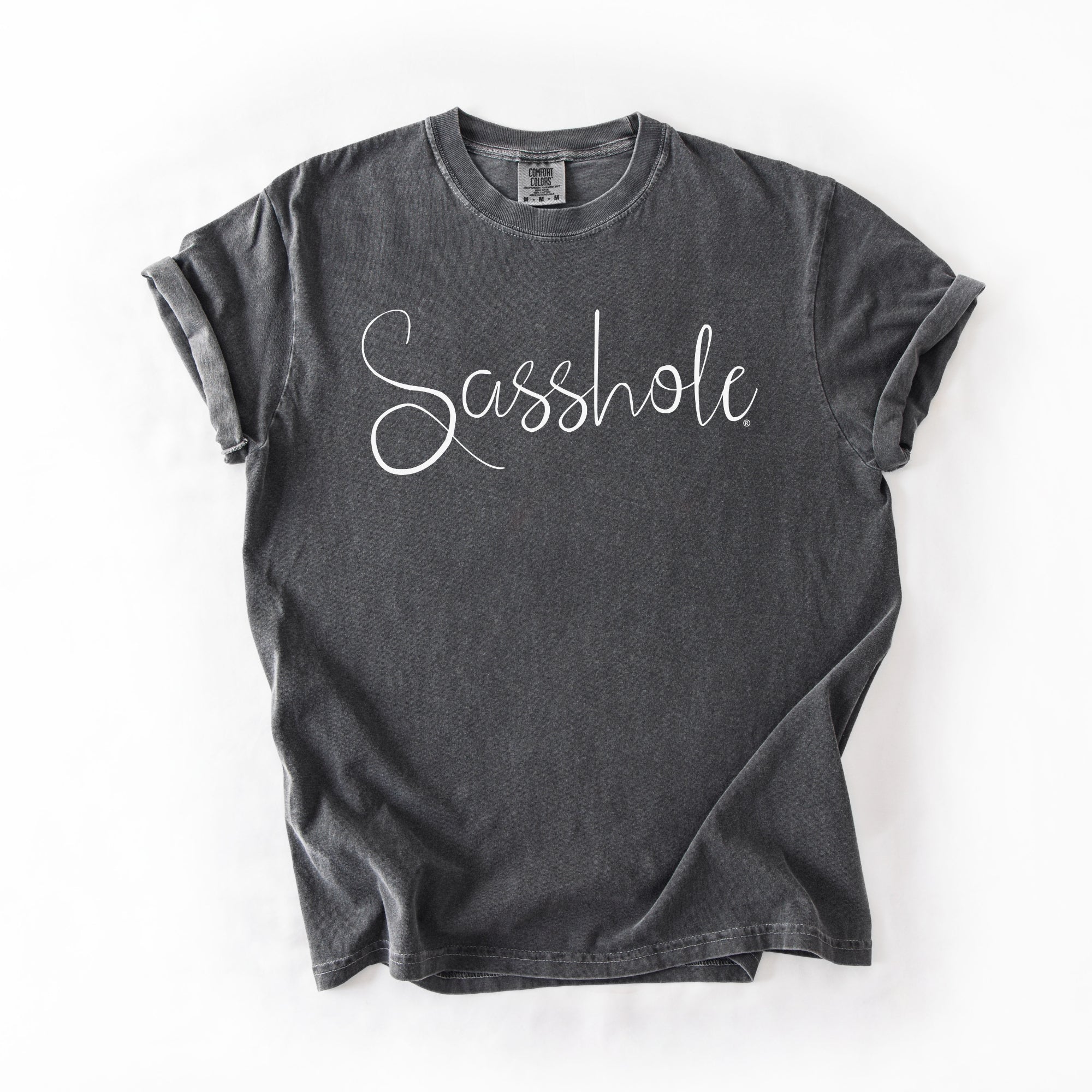Image of Sasshole® Women’s Comfort Colors® Script Tee – Funny Graphic T-Shirt, Bold Statement Shirt (Relaxed Fit)