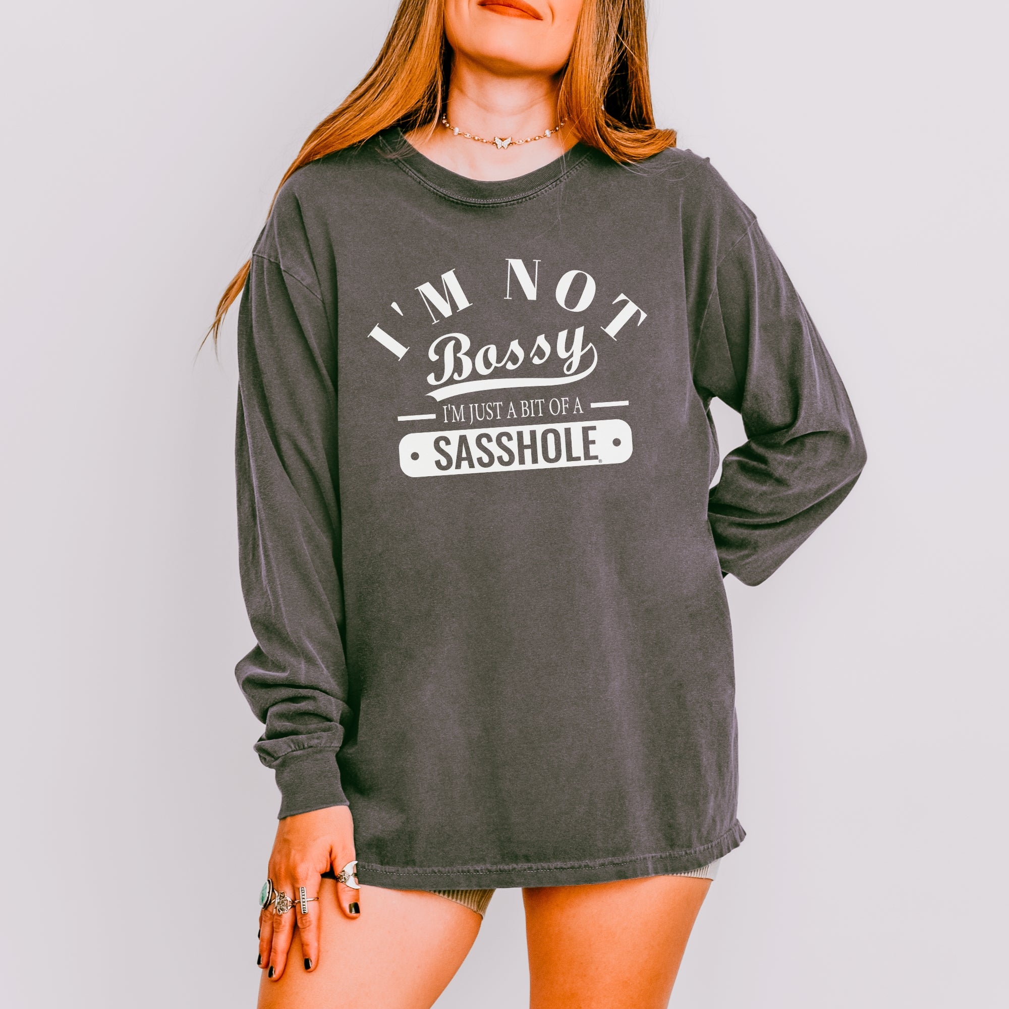 Image of Not Bossy, Just a Sasshole® Women’s Long Sleeve Tee – Funny Comfort Colors® Graphic Shirt