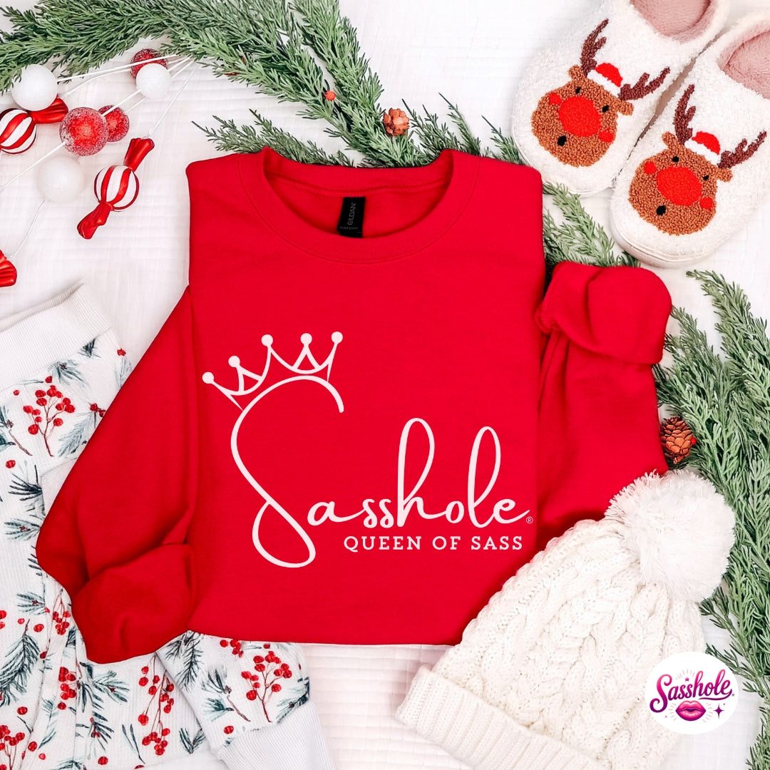 Sasshole® Queen of Sass Christmas Sweatshirt – Funny Holiday Women’s Pullover