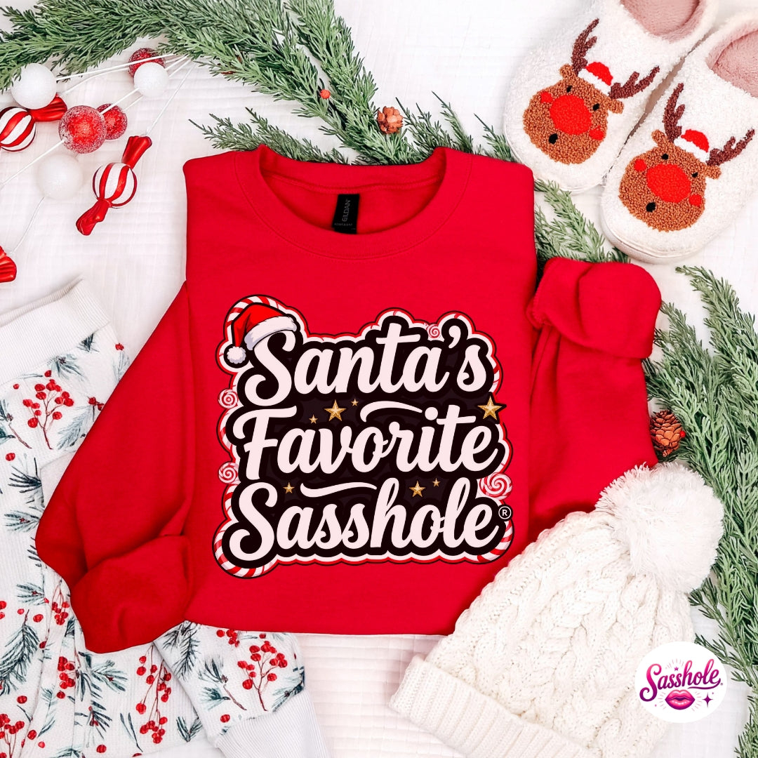 Santa’s Favorite Sasshole Christmas Sweatshirt – Funny Holiday Women’s Cozy Pullover
