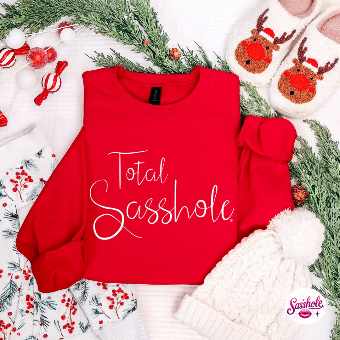 Total Sasshole® Christmas Sweatshirt – Funny Holiday Women’s Cozy Fleece Pullover
