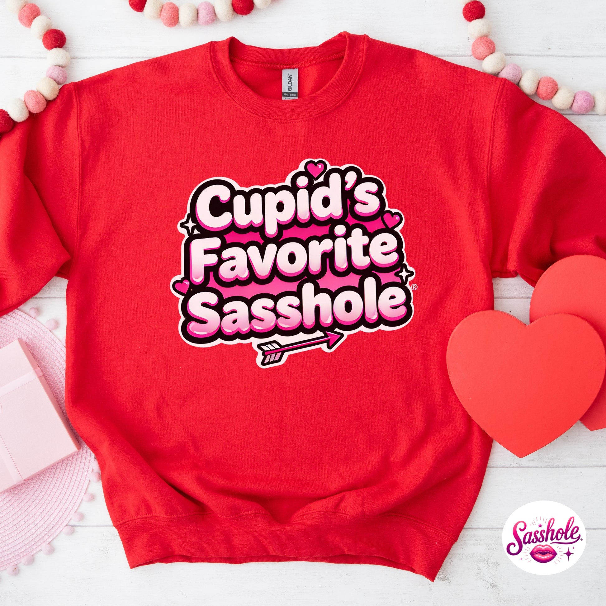 Funny Valentine Sweatshirt – Cupid’s Favorite Sasshole® Women’s Crewneck