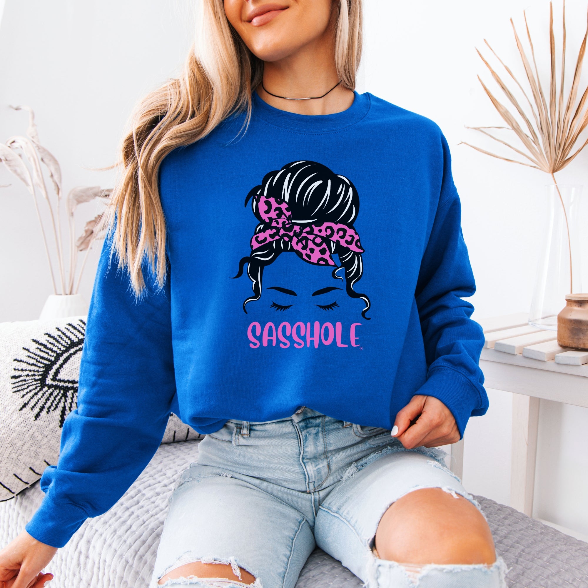 Image of Funny Top Knot Women’s Classic Fit Sweatshirt – Leopard Bandana Graphic Pullover by Sasshole®