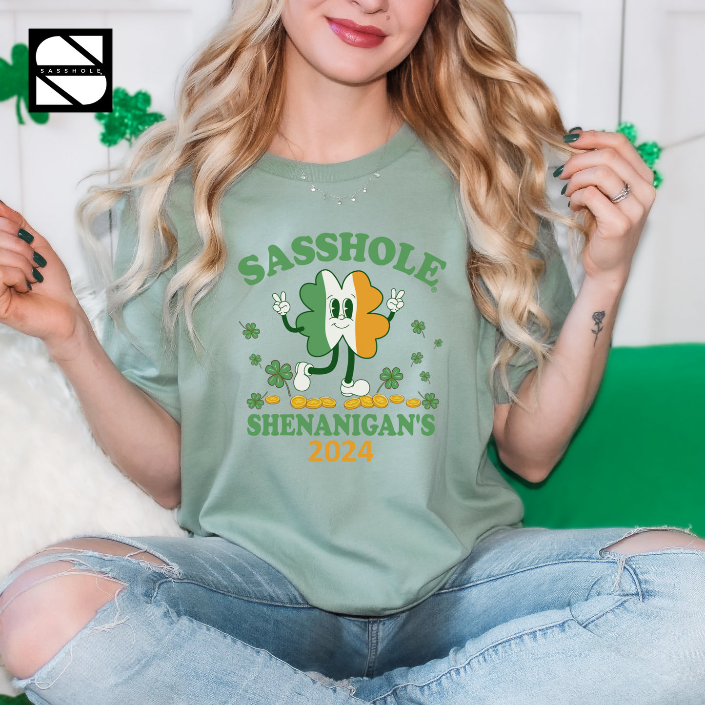 St Patricks Day Shirt Women Sage Green