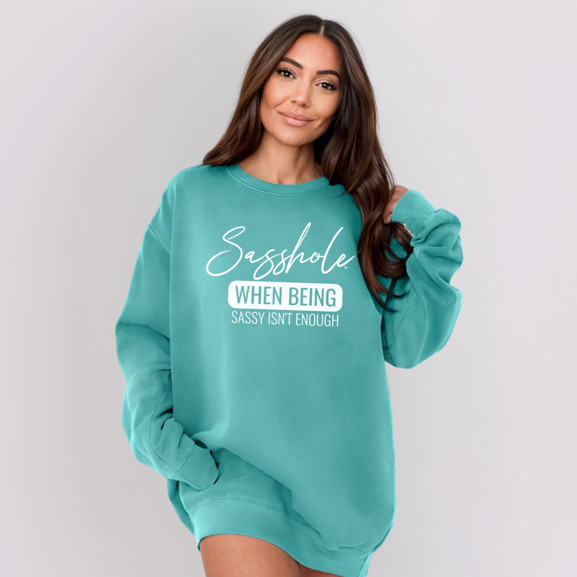 Sasshole® Women’s Relaxed Fit Comfort Colors® Sweatshirt – Funny Graphic Pullover “When Being Sassy Isn’t Enough”