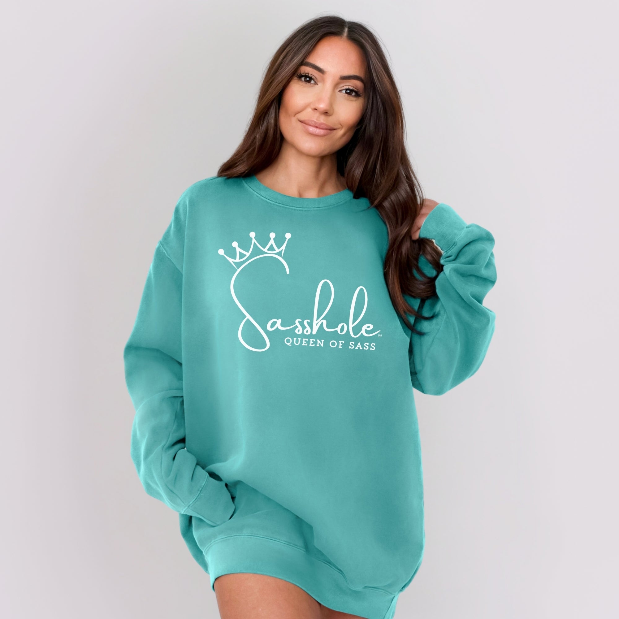 Image of Sasshole® Queen of Sass Relaxed Fit Comfort Colors® Sweatshirt – Funny Women’s Graphic Pullover