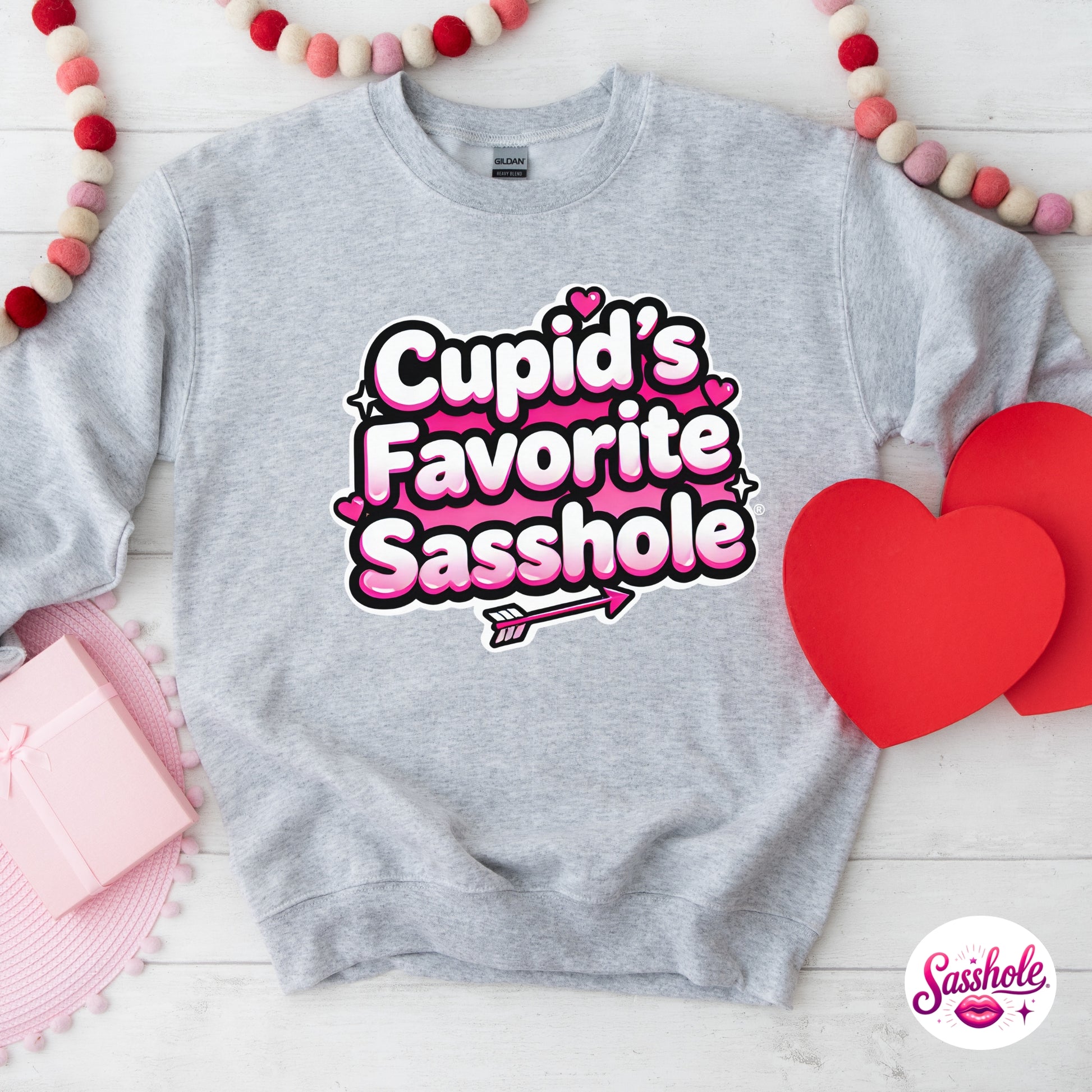 Funny Valentine Sweatshirt – Cupid’s Favorite Sasshole® Women’s Crewneck