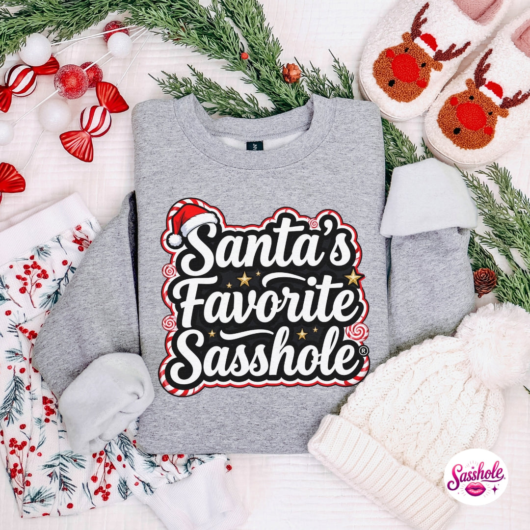 Image of Santa’s Favorite Sasshole Christmas Sweatshirt – Funny Holiday Women’s Cozy Pullover