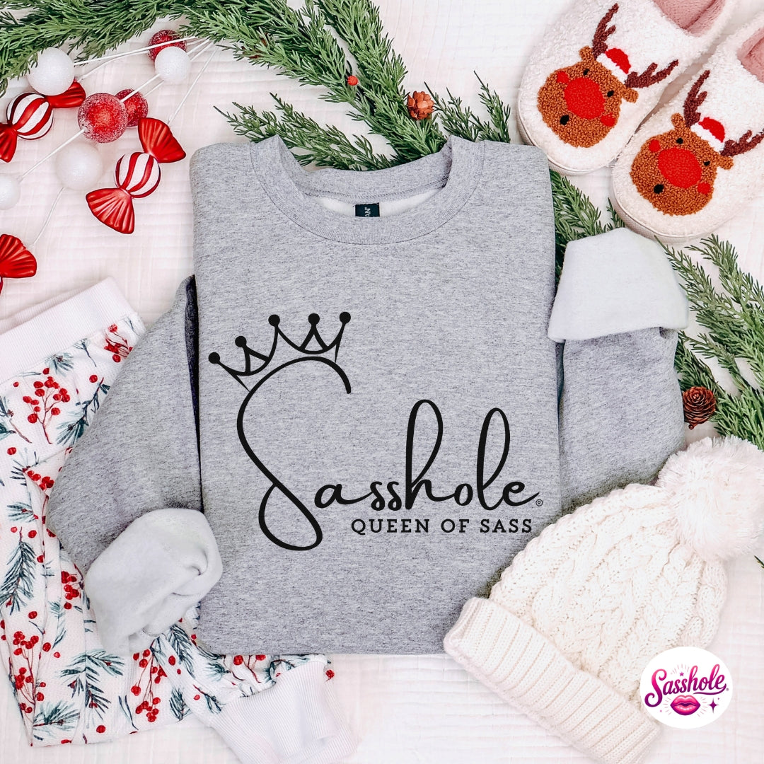 Sasshole® Queen of Sass Christmas Sweatshirt – Funny Holiday Women’s Pullover