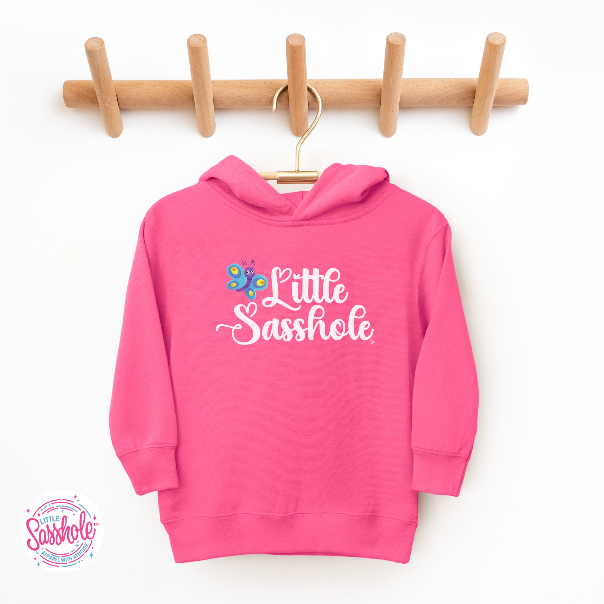 Little Sasshole Butterfly Vintage Hot Pink Toddler Hoodies