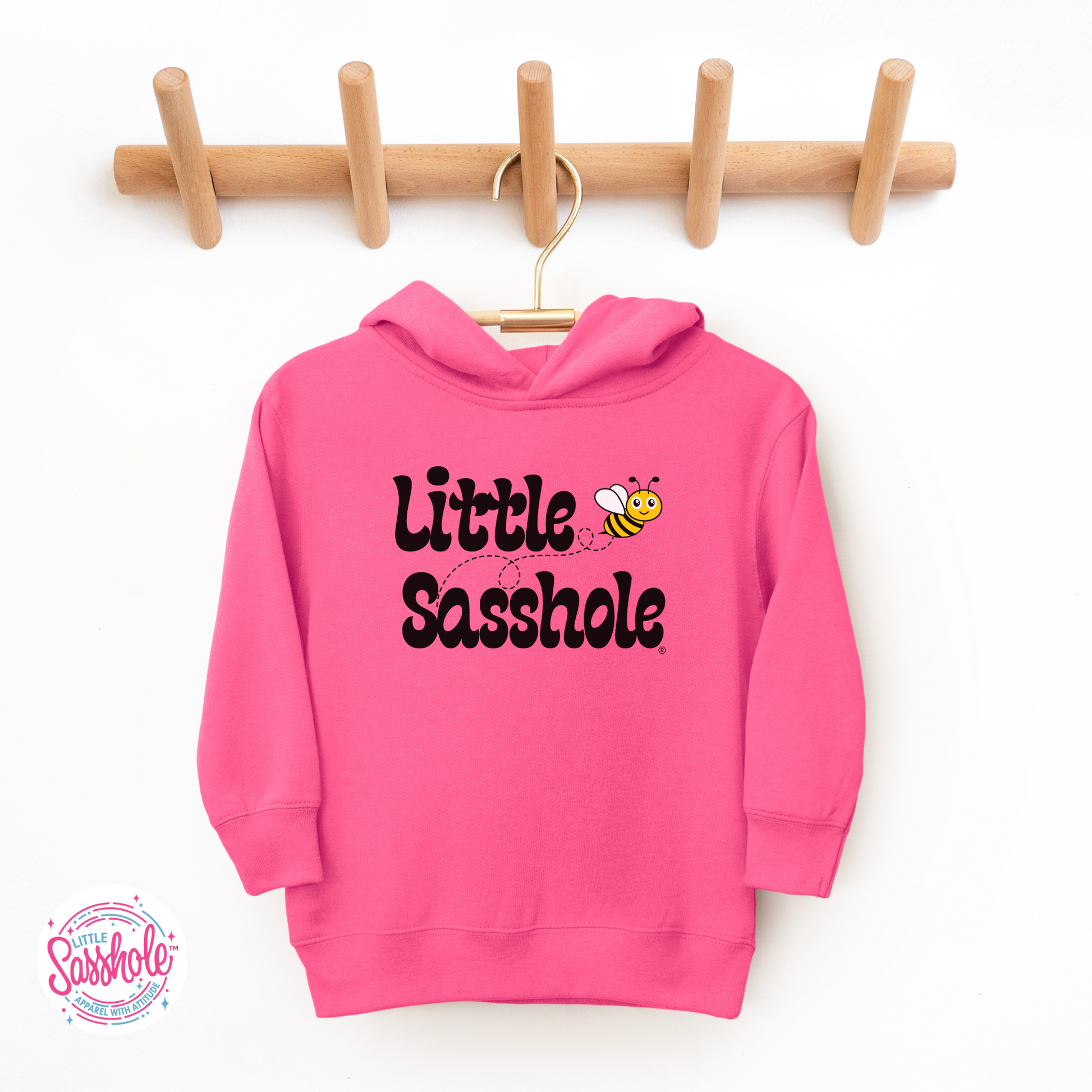 Little Sasshole Bumble Bee Vintage Hot Pink Toddler Hoodies