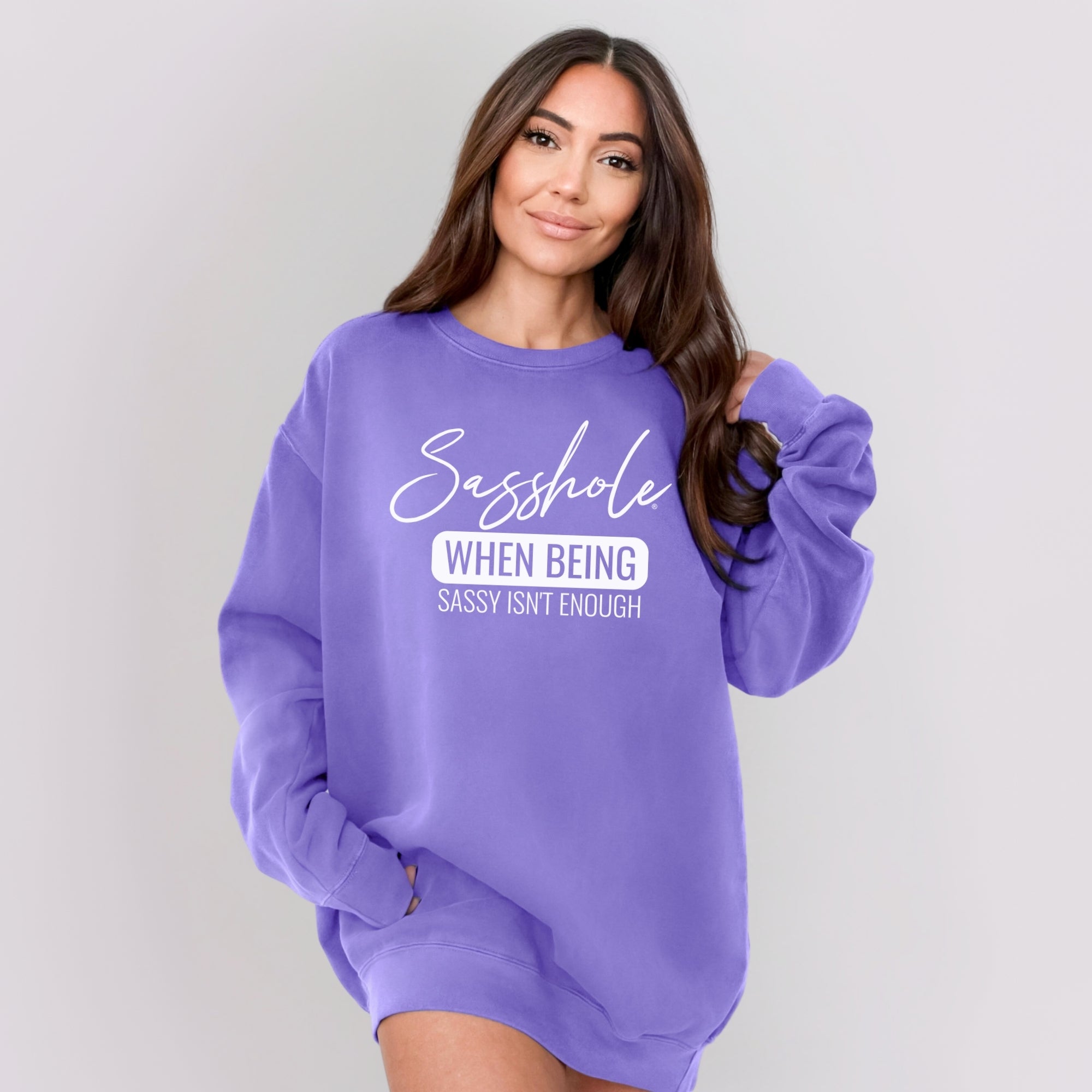 Image of Sasshole® Women’s Relaxed Fit Comfort Colors® Sweatshirt – Funny Graphic Pullover “When Being Sassy Isn’t Enough”