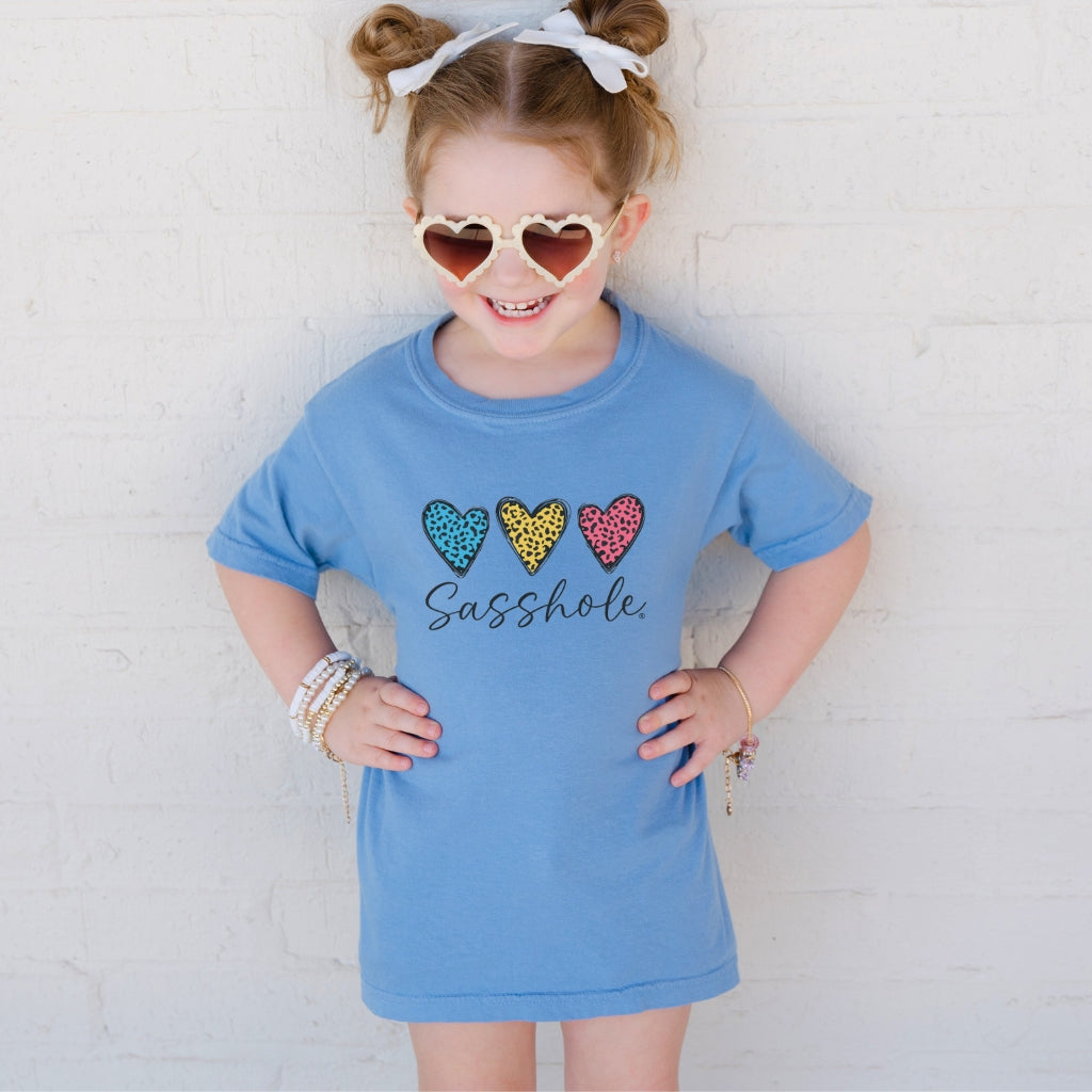 Sasshole® Youth Tee – Leopard Heart Graphic Shirt for Kids | Fun & Bold Children’s T-Shirt