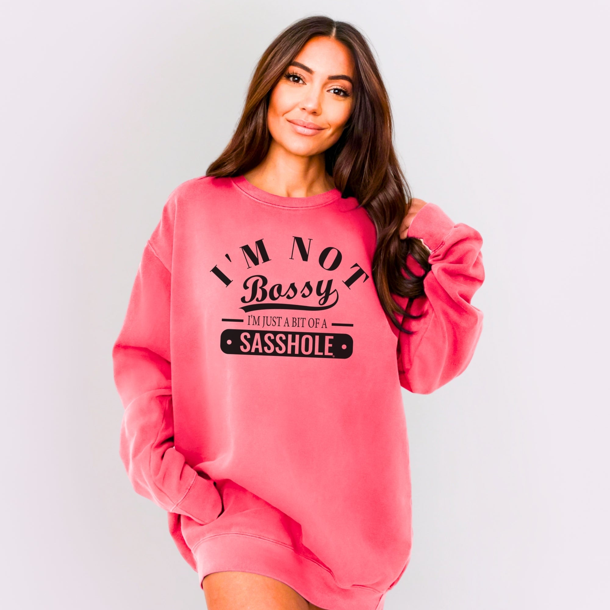 Sasshole® Women’s Relaxed Fit Comfort Colors® Sweatshirt – I’m Not Bossy Funny Graphic Pullover