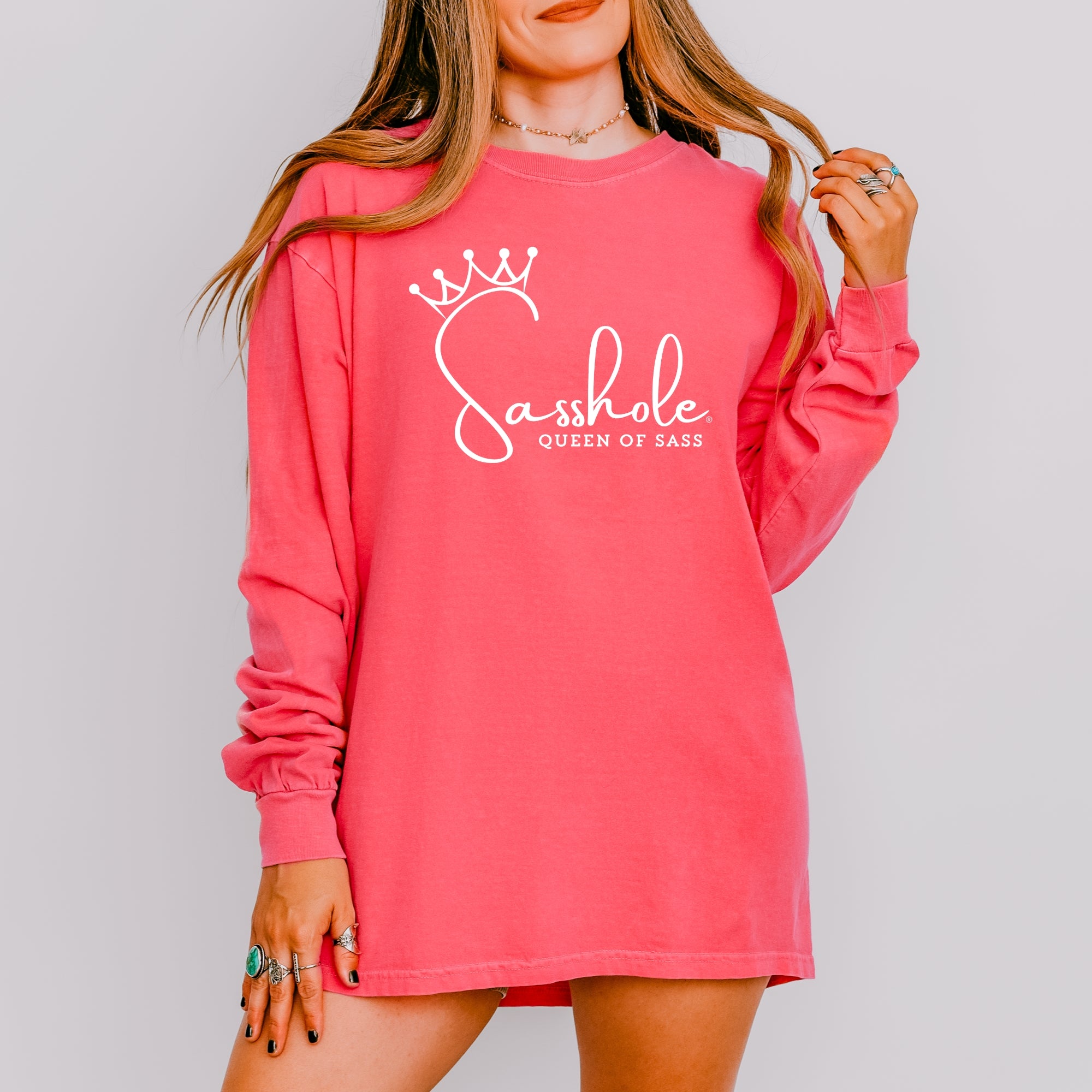 Image of Sasshole® Queen of Sass Women’s Long Sleeve Tee – Funny Comfort Colors® Graphic Shirt