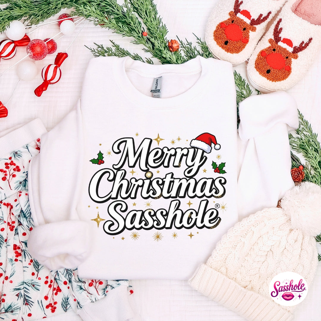 Image of Merry Christmas Sasshole Sweatshirt – Funny Holiday Women’s Cozy Christmas Pullover