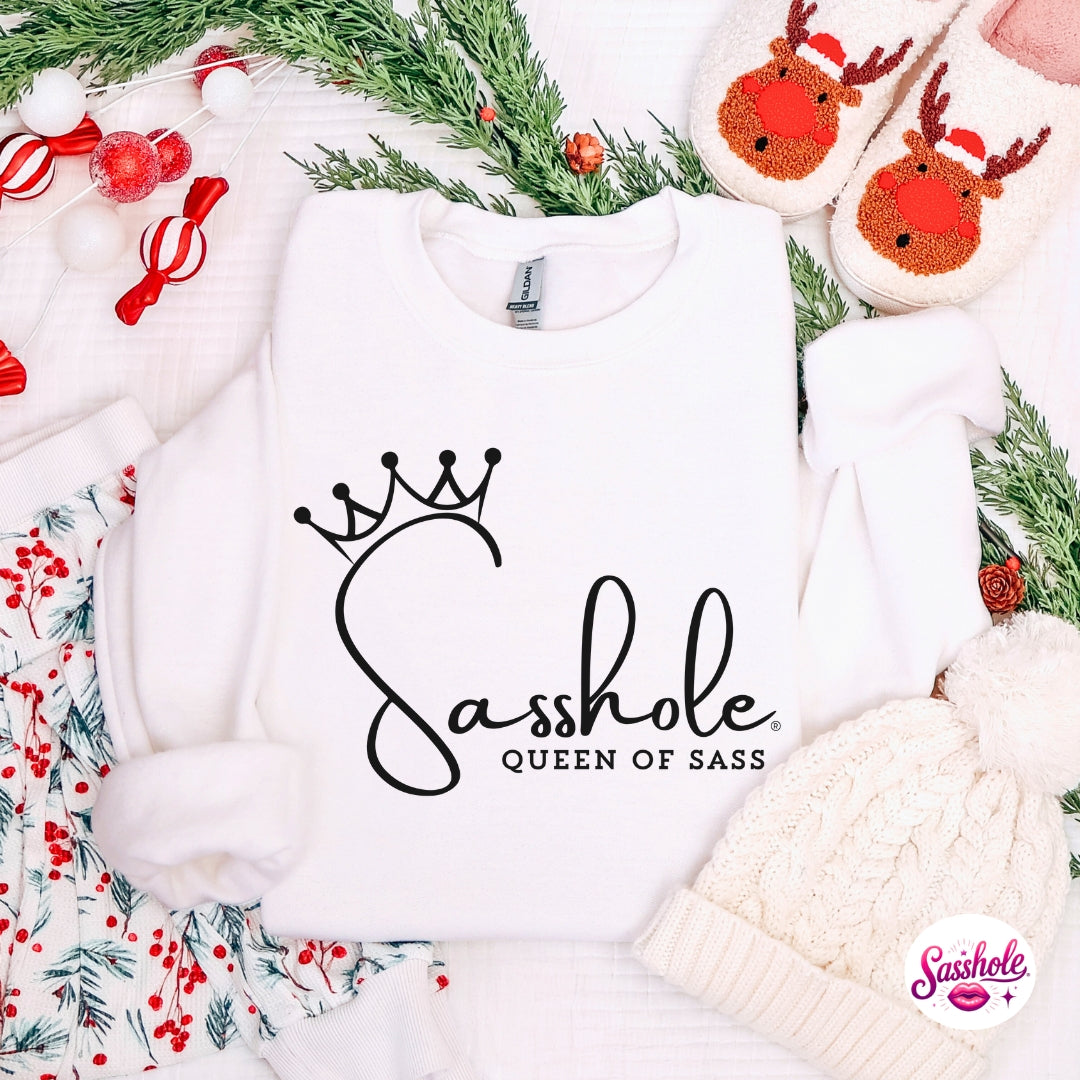Sasshole® Queen of Sass Christmas Sweatshirt – Funny Holiday Women’s Pullover