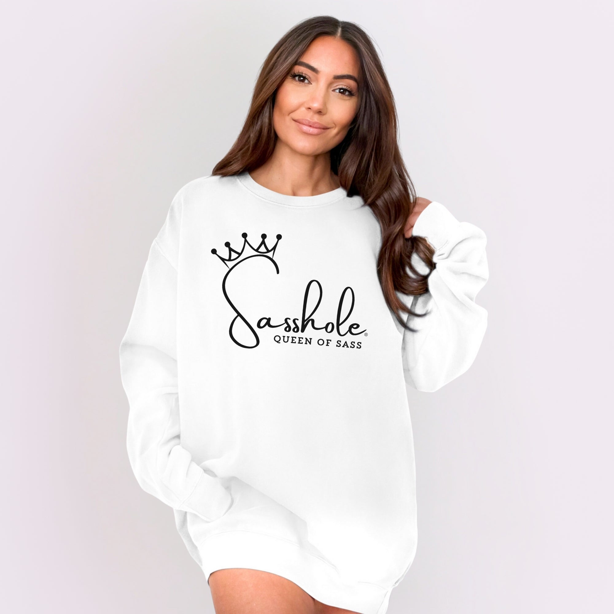 Image of Sasshole® Queen of Sass Relaxed Fit Comfort Colors® Sweatshirt – Funny Women’s Graphic Pullover