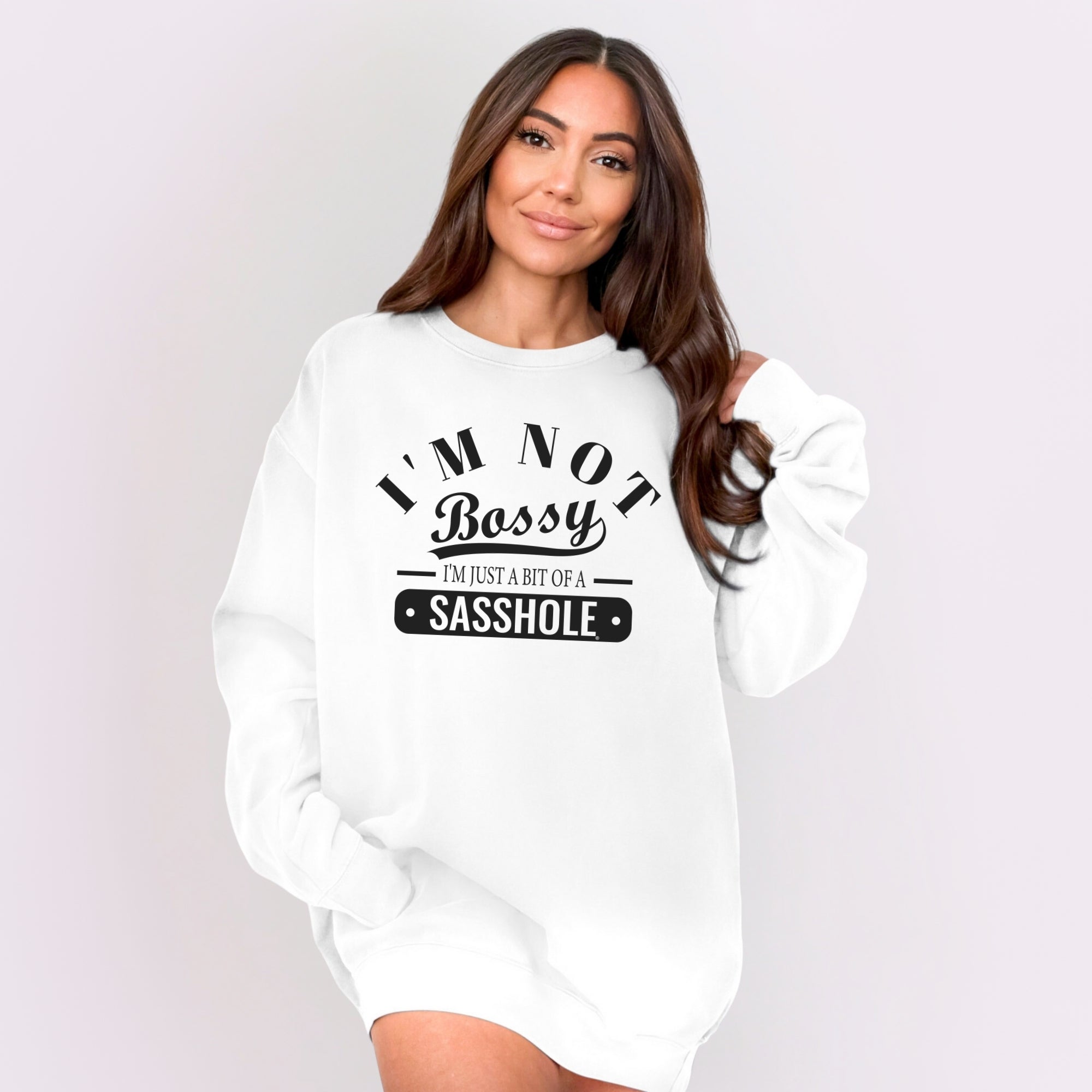 Sasshole® Women’s Relaxed Fit Comfort Colors® Sweatshirt – I’m Not Bossy Funny Graphic Pullover