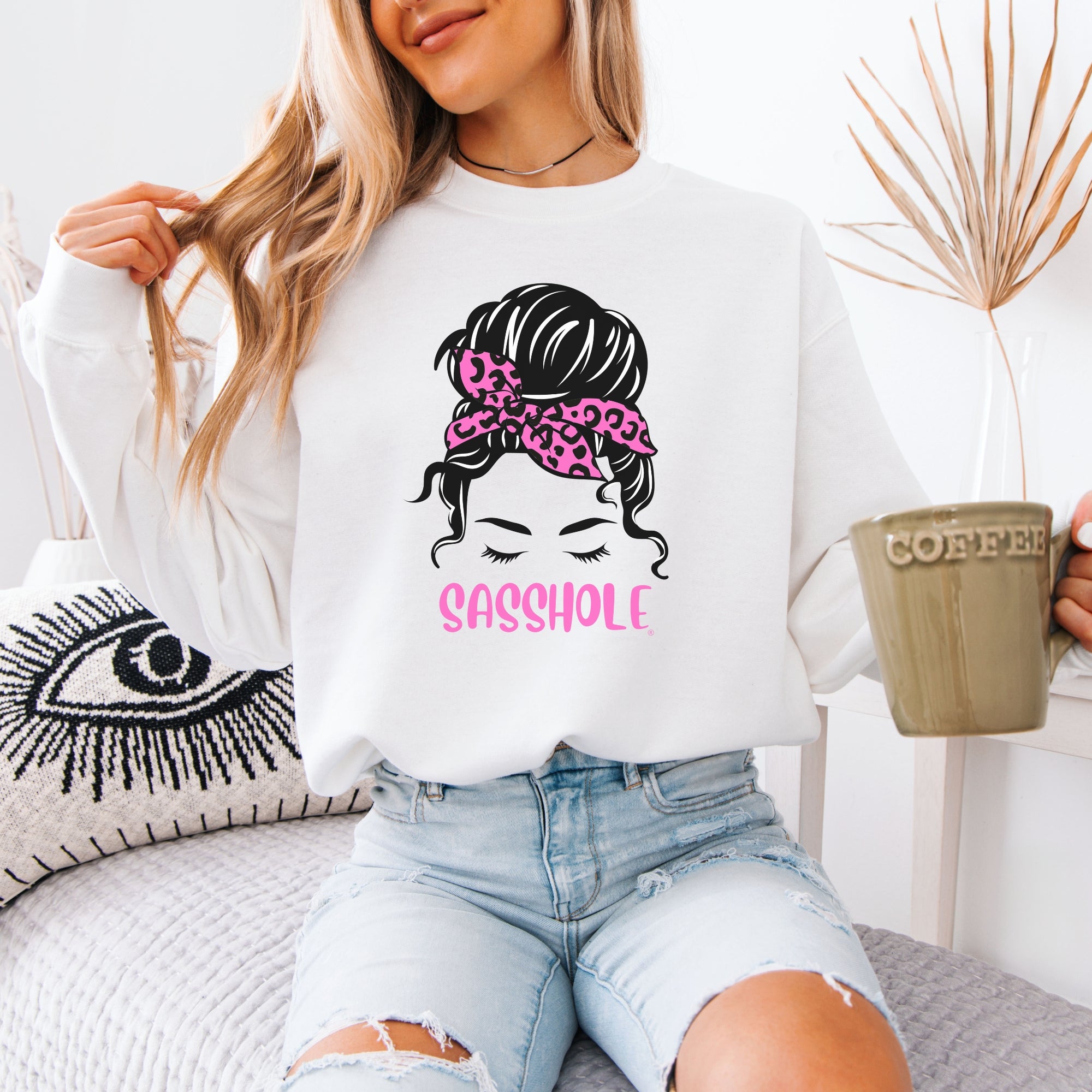 Image of Funny Top Knot Women’s Classic Fit Sweatshirt – Leopard Bandana Graphic Pullover by Sasshole®