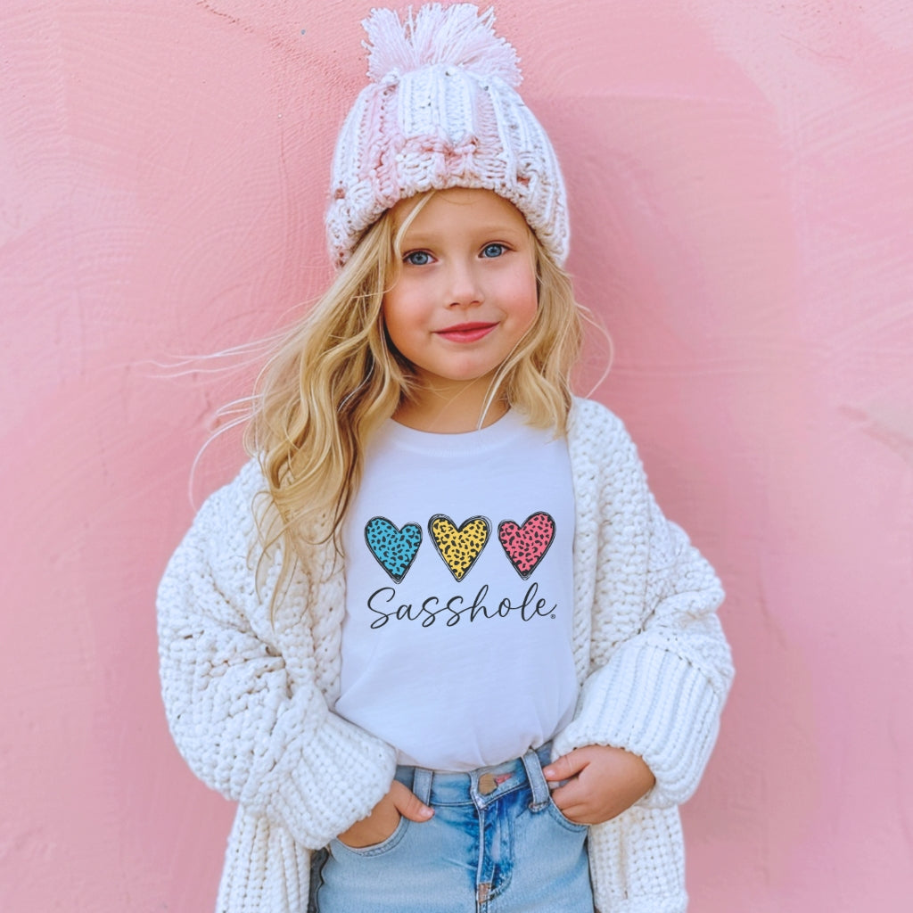 Sasshole® Youth Tee – Leopard Heart Graphic Shirt for Kids | Fun & Bold Children’s T-Shirt