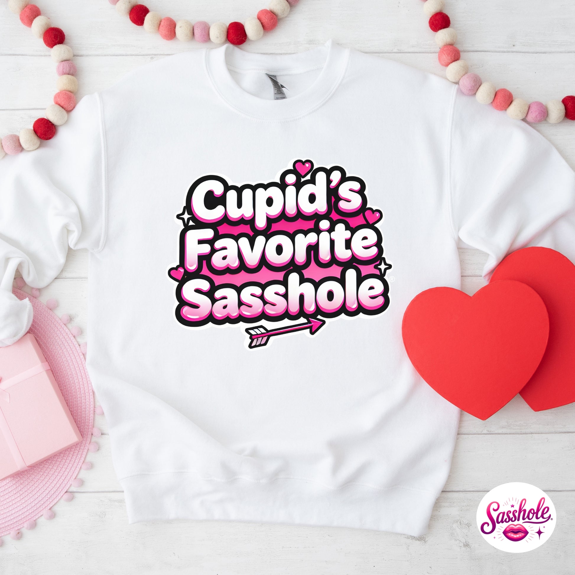 Funny Valentine Sweatshirt – Cupid’s Favorite Sasshole® Women’s Crewneck