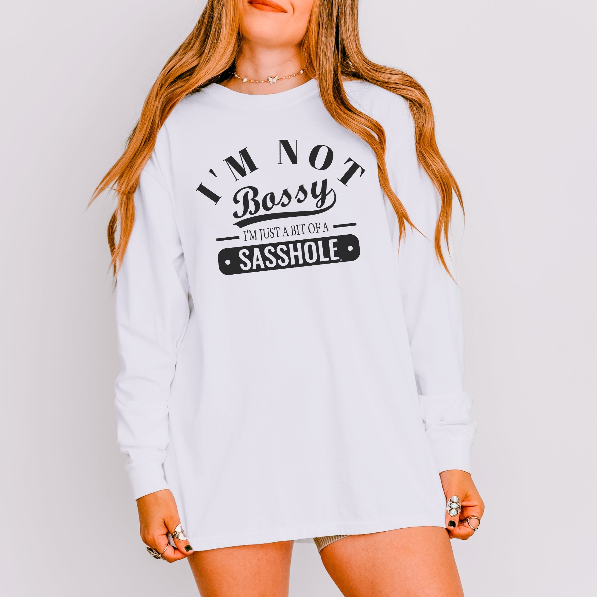 Image of Not Bossy, Just a Sasshole® Women’s Long Sleeve Tee – Funny Comfort Colors® Graphic Shirt