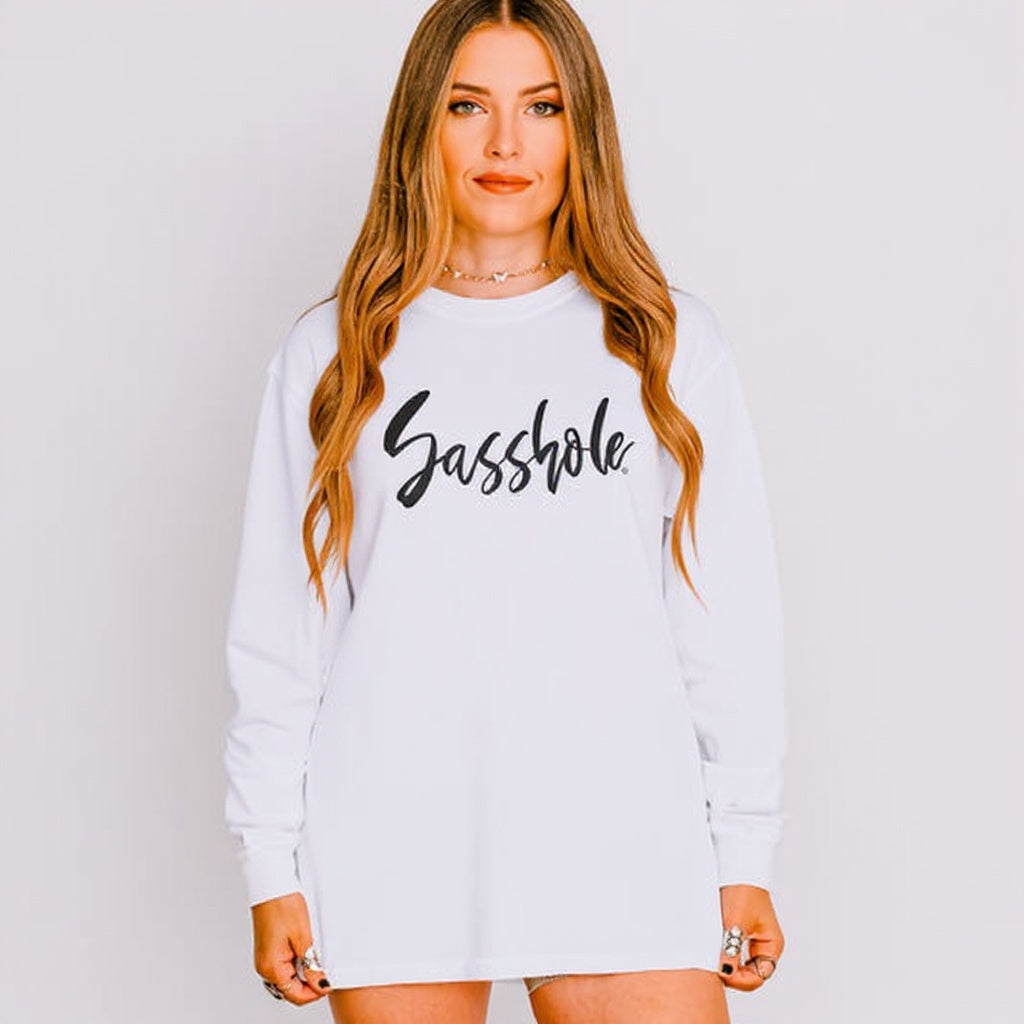 Sasshole® Signature Script Long Sleeve T-Shirt – Bold Funny Women’s Graphic Tee