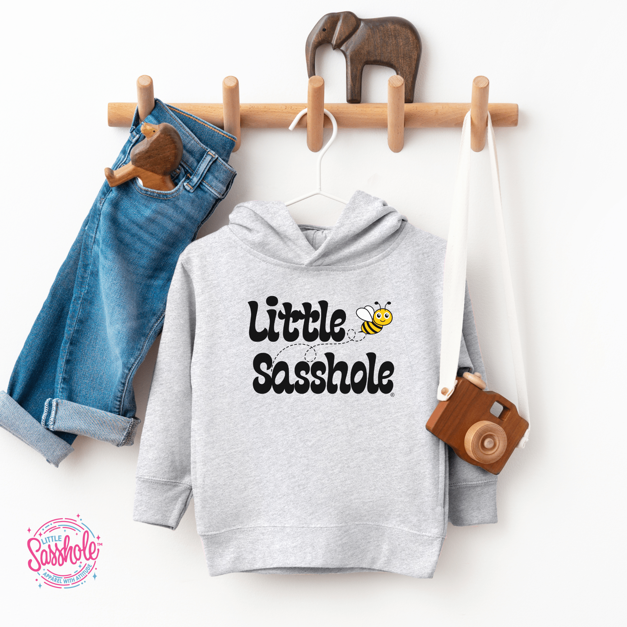 Image of Bee Happy, Bee Sassy: Little Sasshole® Bumble Bee Toddler Hoodies - Funny Graphic Tee by Sasshole® Clothing