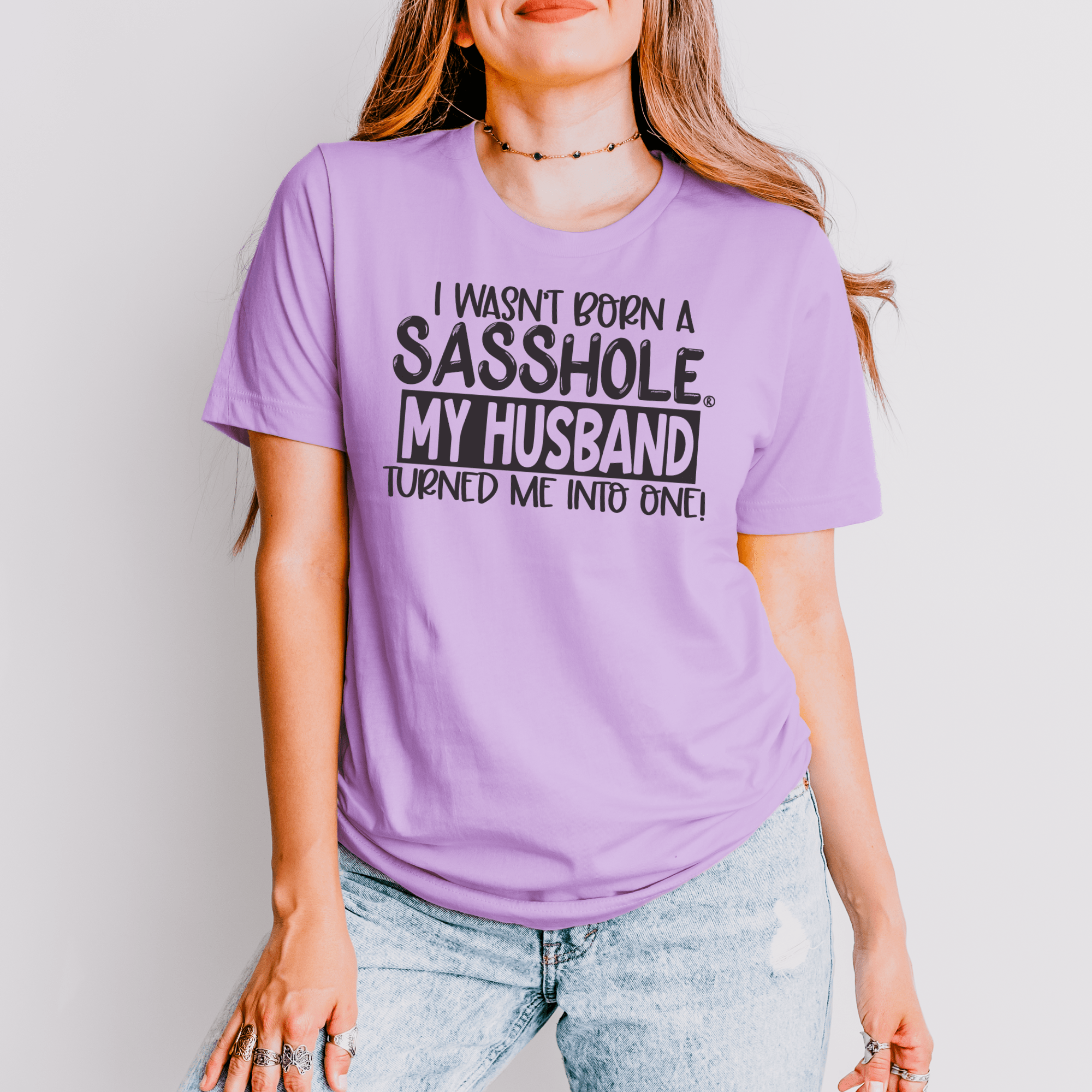 Image of Blame It on the Husband: Sasshole® Funny Women's T-shirts - Funny Graphic Tee by Sasshole® Clothing