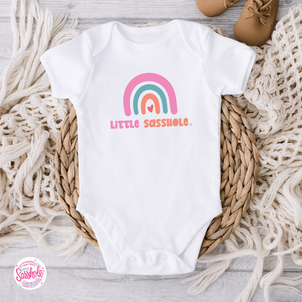 Chasing Rainbows: Little Sasshole™ Baby Onesie® - Funny Graphic Tee by Sasshole® Clothing