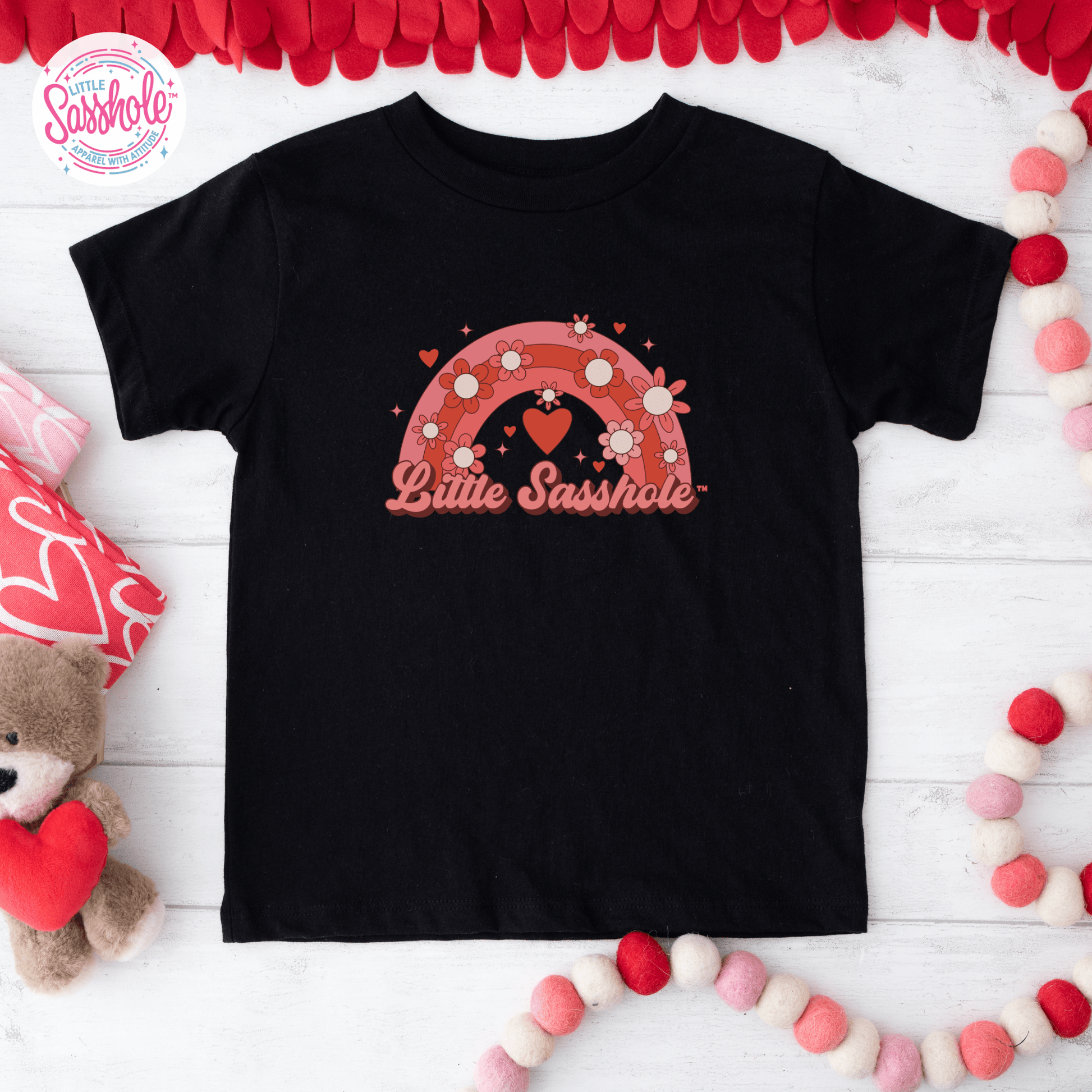 Colorful Hearts and Sass: Little Sasshole™ Valentine Rainbow Toddler Tee - Funny Graphic Tee by Sasshole® Clothing