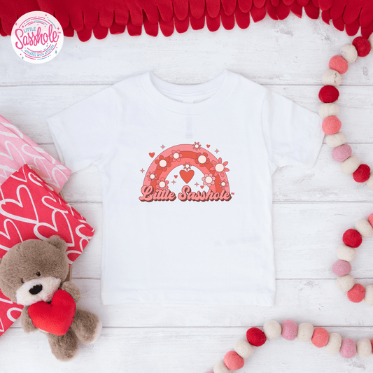 Colorful Hearts and Sass: Little Sasshole™ Valentine Rainbow Toddler Tee - Funny Graphic Tee by Sasshole® Clothing