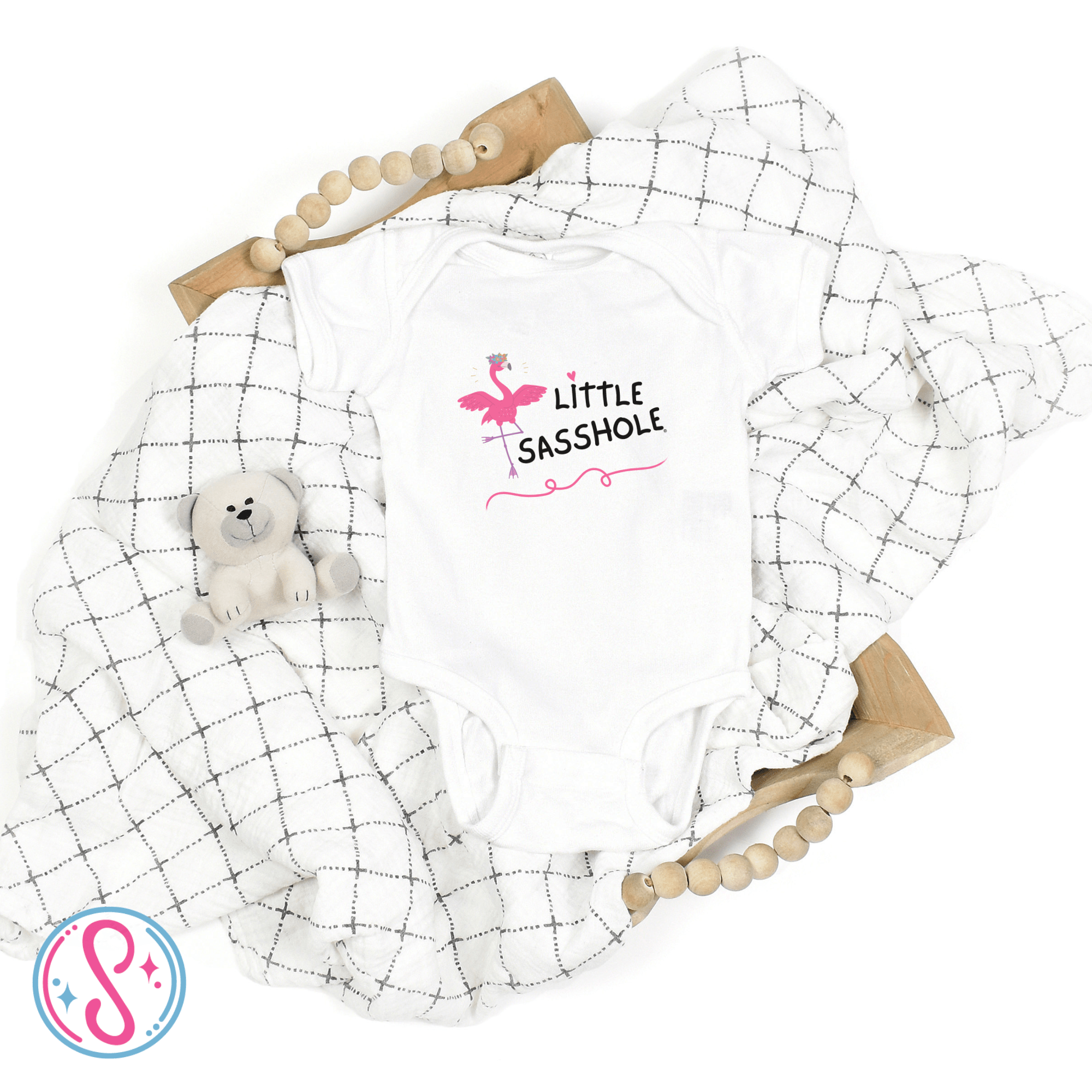 Image of Flamingo Chic: Little Sasshole™ Baby Onesie® for Trendy Tots - Funny Graphic Tee by Sasshole® Clothing