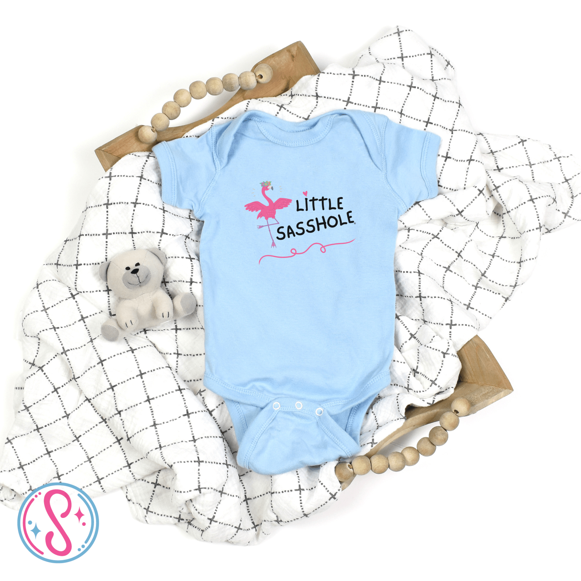 Image of Flamingo Chic: Little Sasshole™ Baby Onesie® for Trendy Tots - Funny Graphic Tee by Sasshole® Clothing