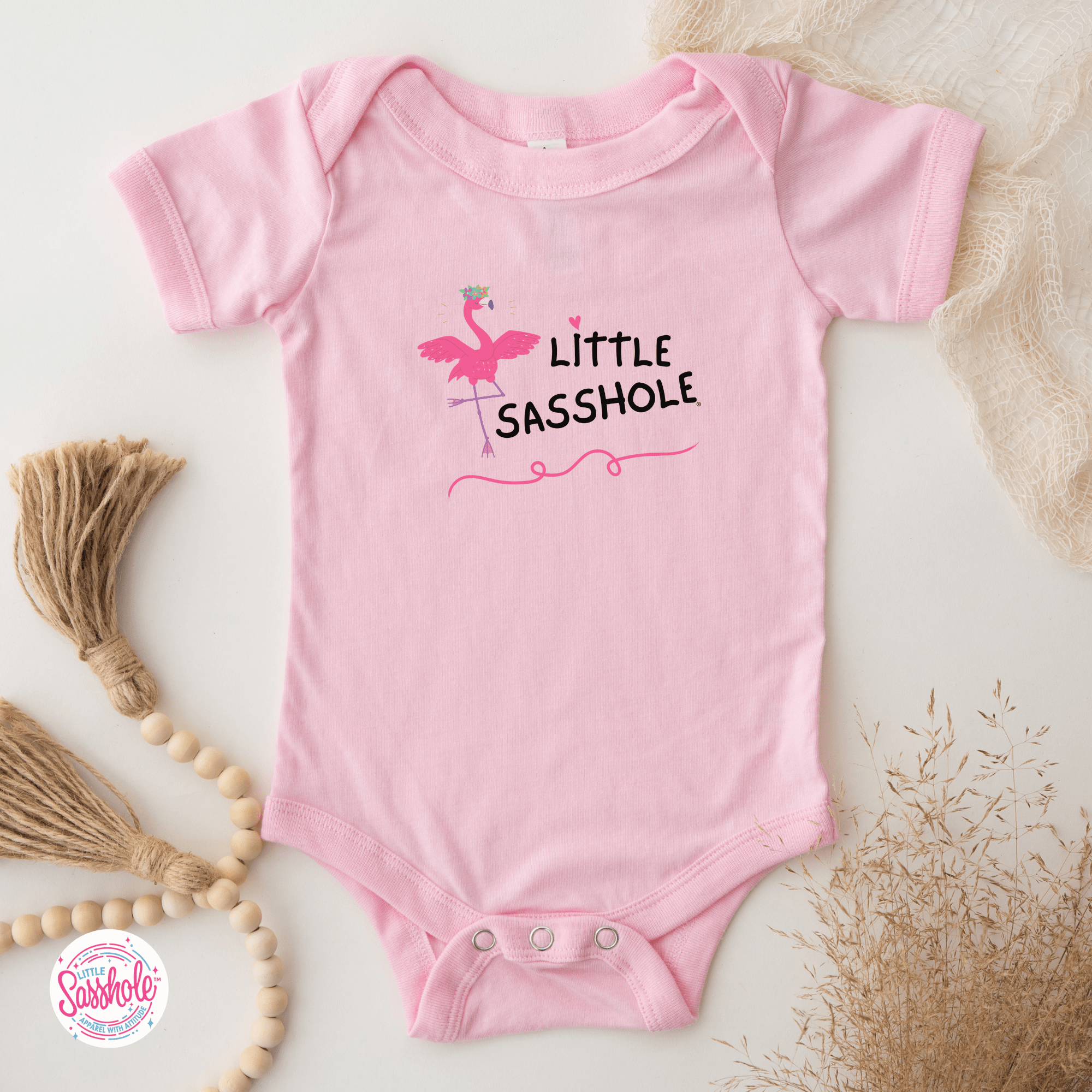 Image of Flamingo Chic: Little Sasshole™ Baby Onesie® for Trendy Tots - Funny Graphic Tee by Sasshole® Clothing