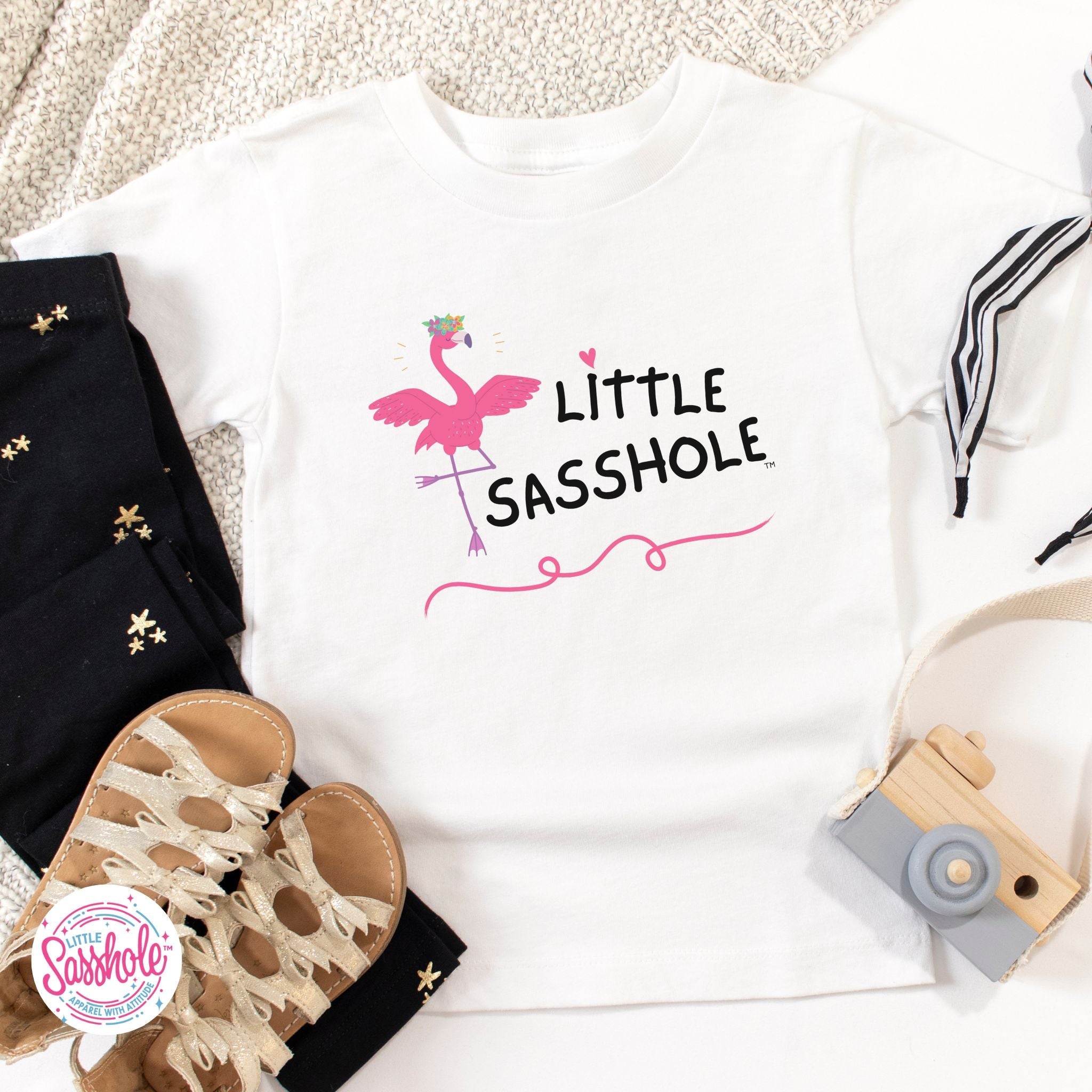 Image of Flamingo Fabulous: Little Sasshole™ Toddler Girls' T-shirt - Funny Graphic Tee by Sasshole® Clothing