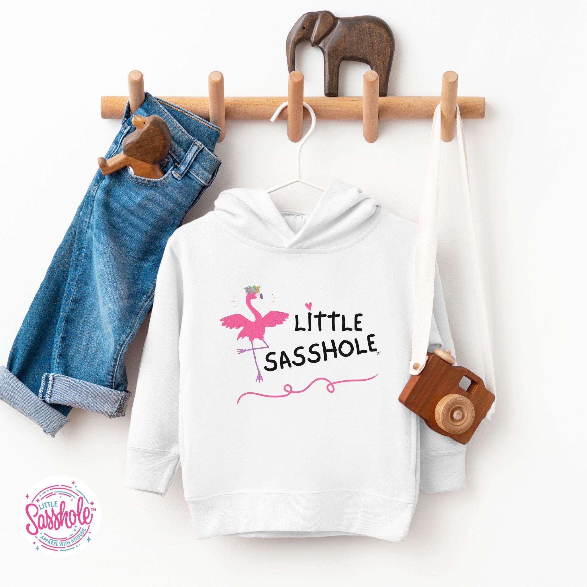 Image of Flamingo Frenzy: Little Sasshole™ Toddler Girl's Hoodie - Funny Graphic Tee by Sasshole® Clothing