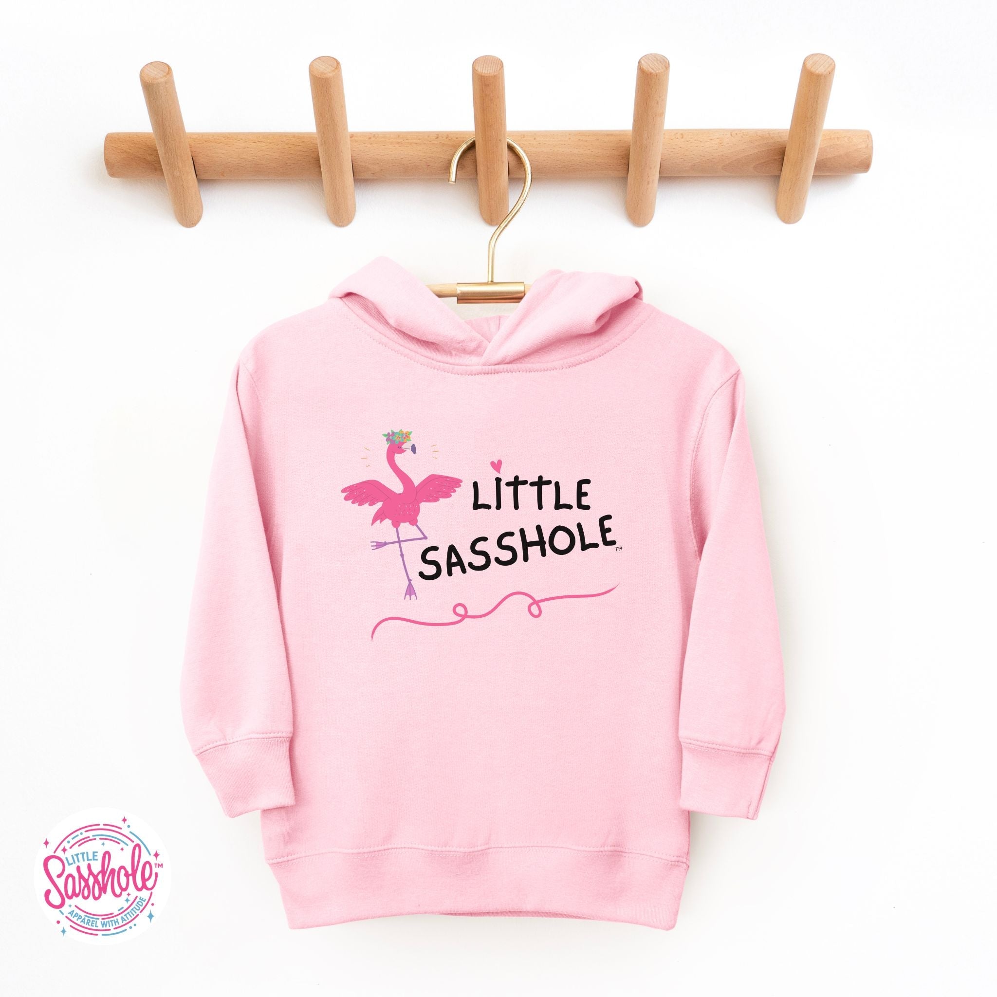 Image of Flamingo Frenzy: Little Sasshole™ Toddler Girl's Hoodie - Funny Graphic Tee by Sasshole® Clothing