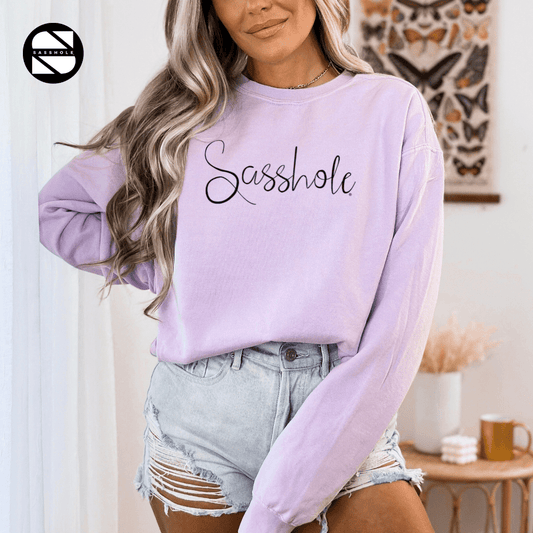 Flirty & Fearless: Sasshole® Retro Women's Pull Over Long Sleeve Sweatshirts - Funny Graphic Tee by Sasshole® Clothing