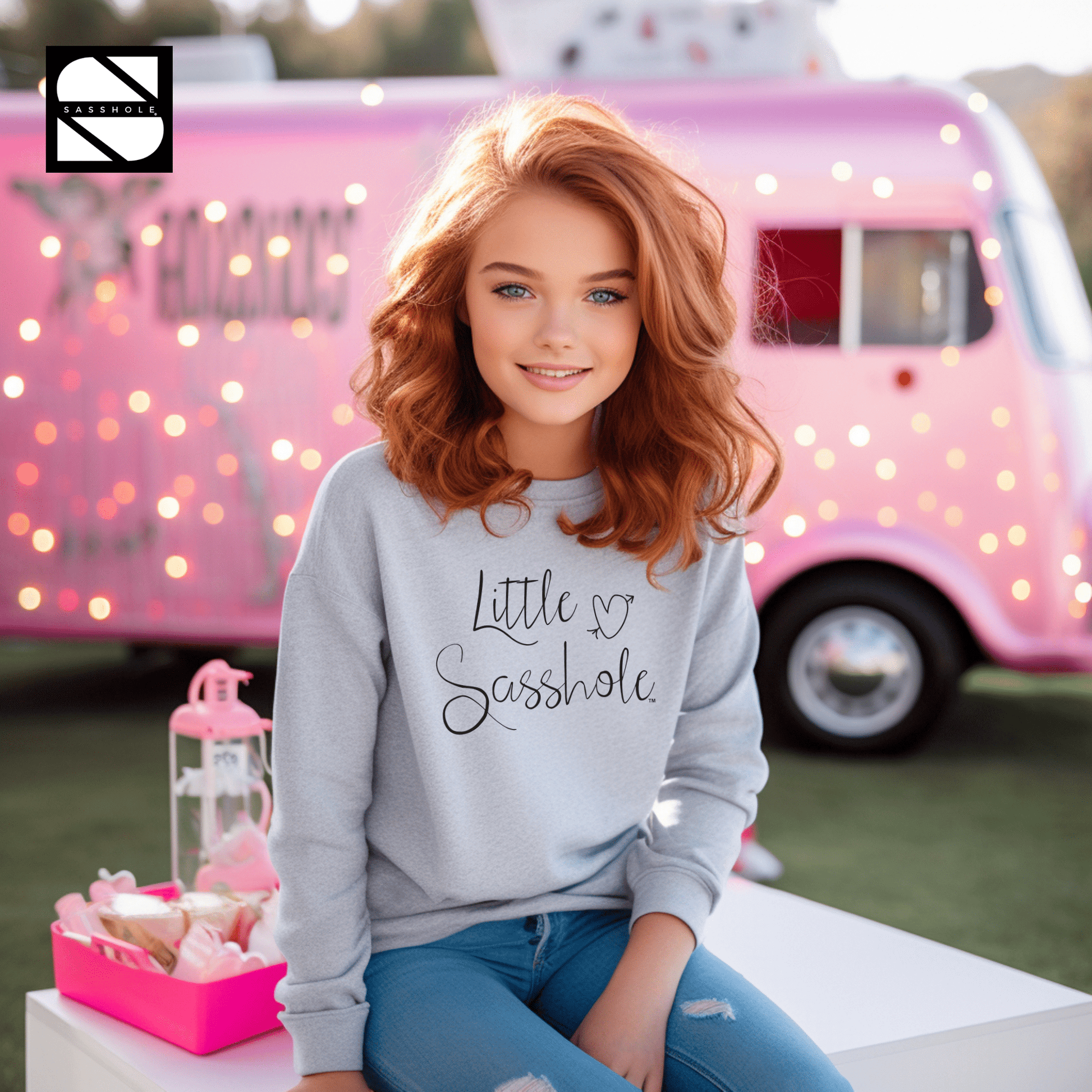 Little Sasshole™: Hoodie of Mischief Youth Girl's Cute Sweatshirt - Funny Graphic Tee by Sasshole® Clothing