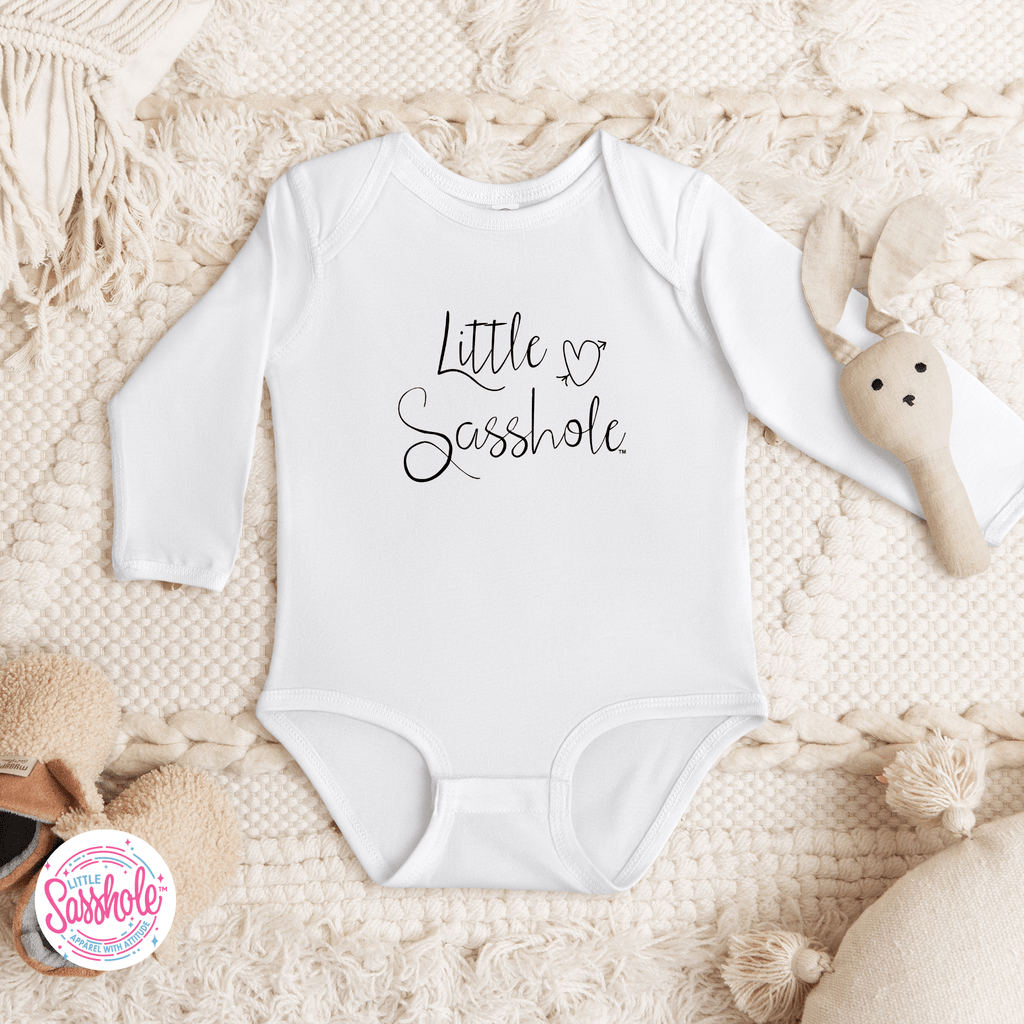 Little Sasshole™ Signature Baby Long Sleeve Bodysuit - Funny Graphic Tee by Sasshole® Clothing